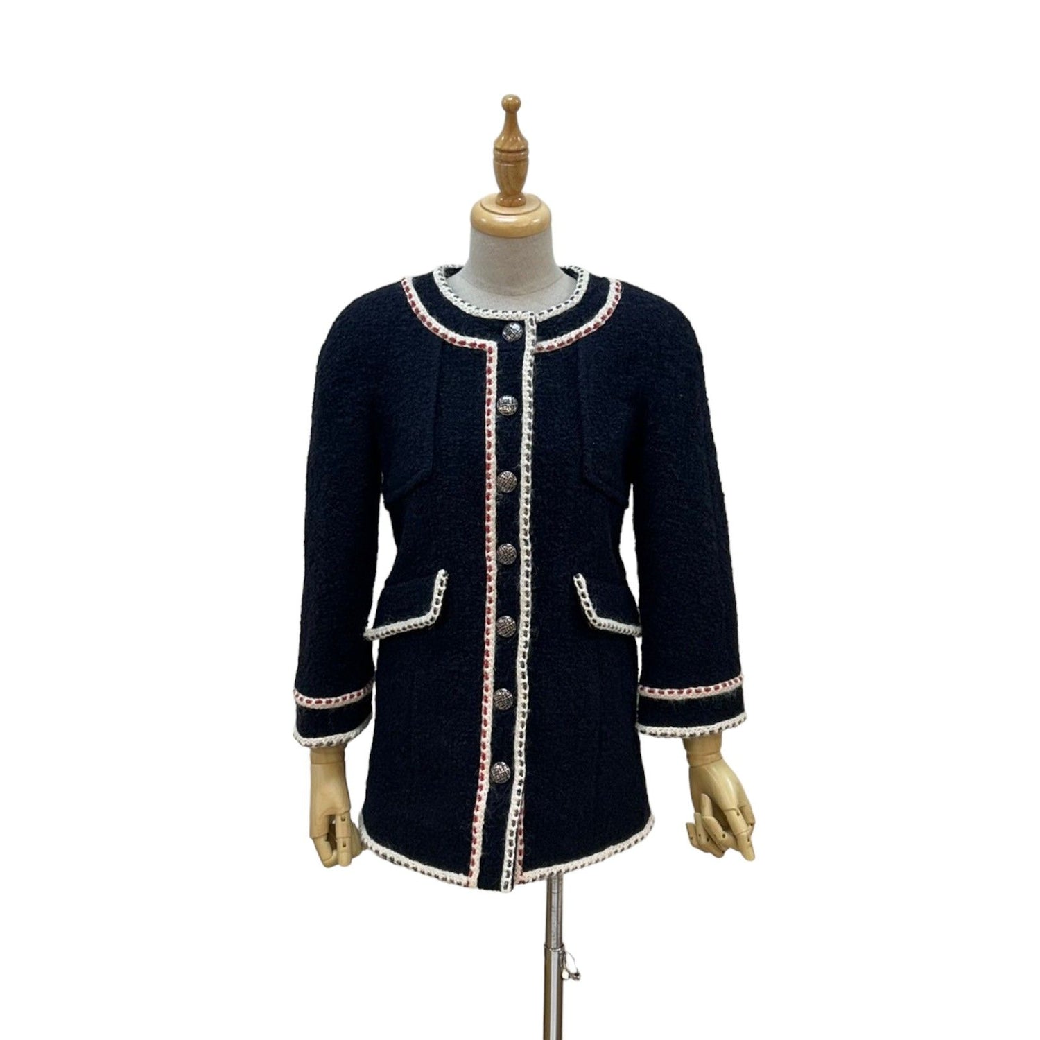 Chanel Navy Tweed No Collar Jacket 34 P 59643v 37141
