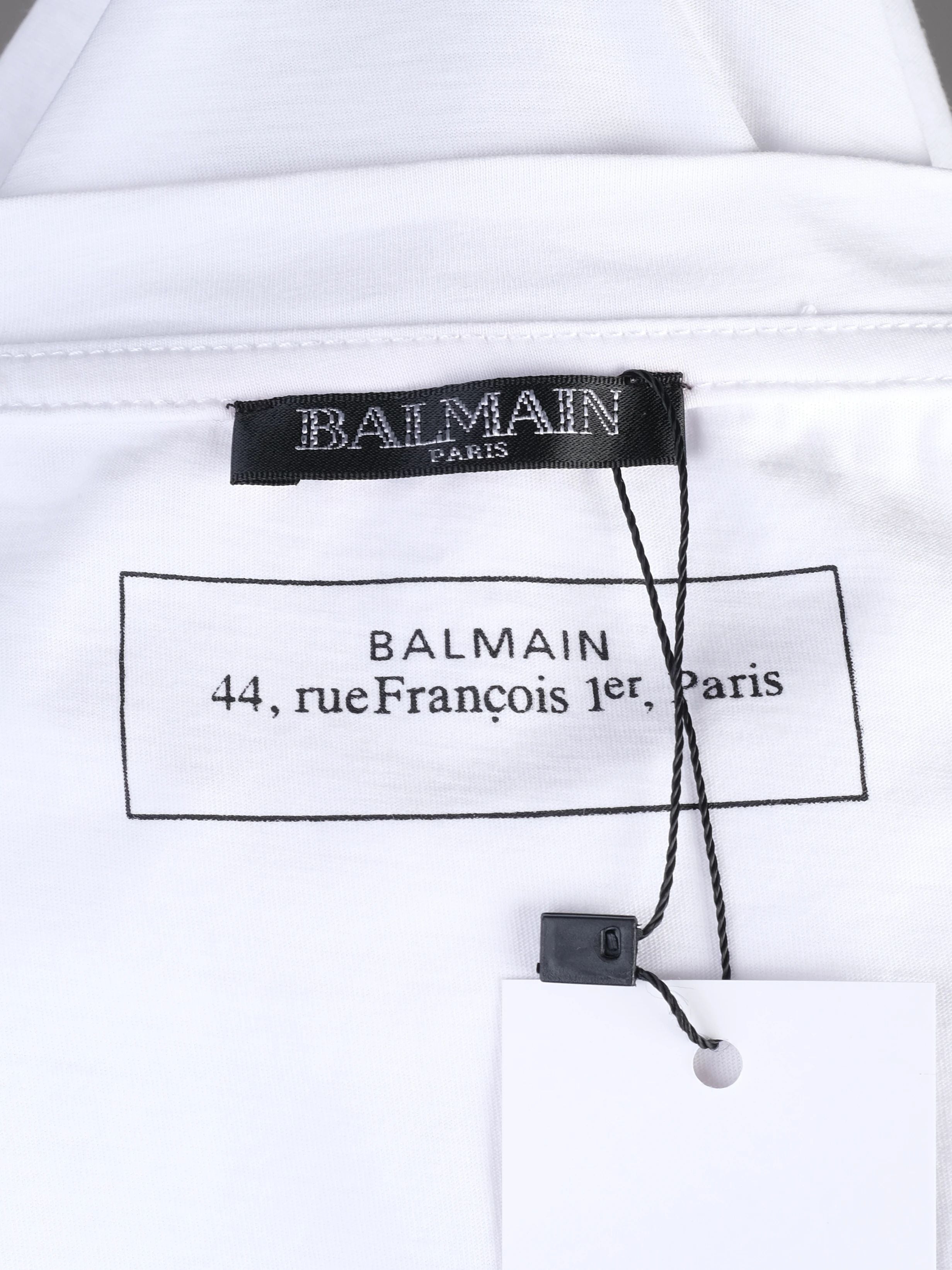 Excellent Balmain White T-Shirt XS Cotton Paris Graphic Tee