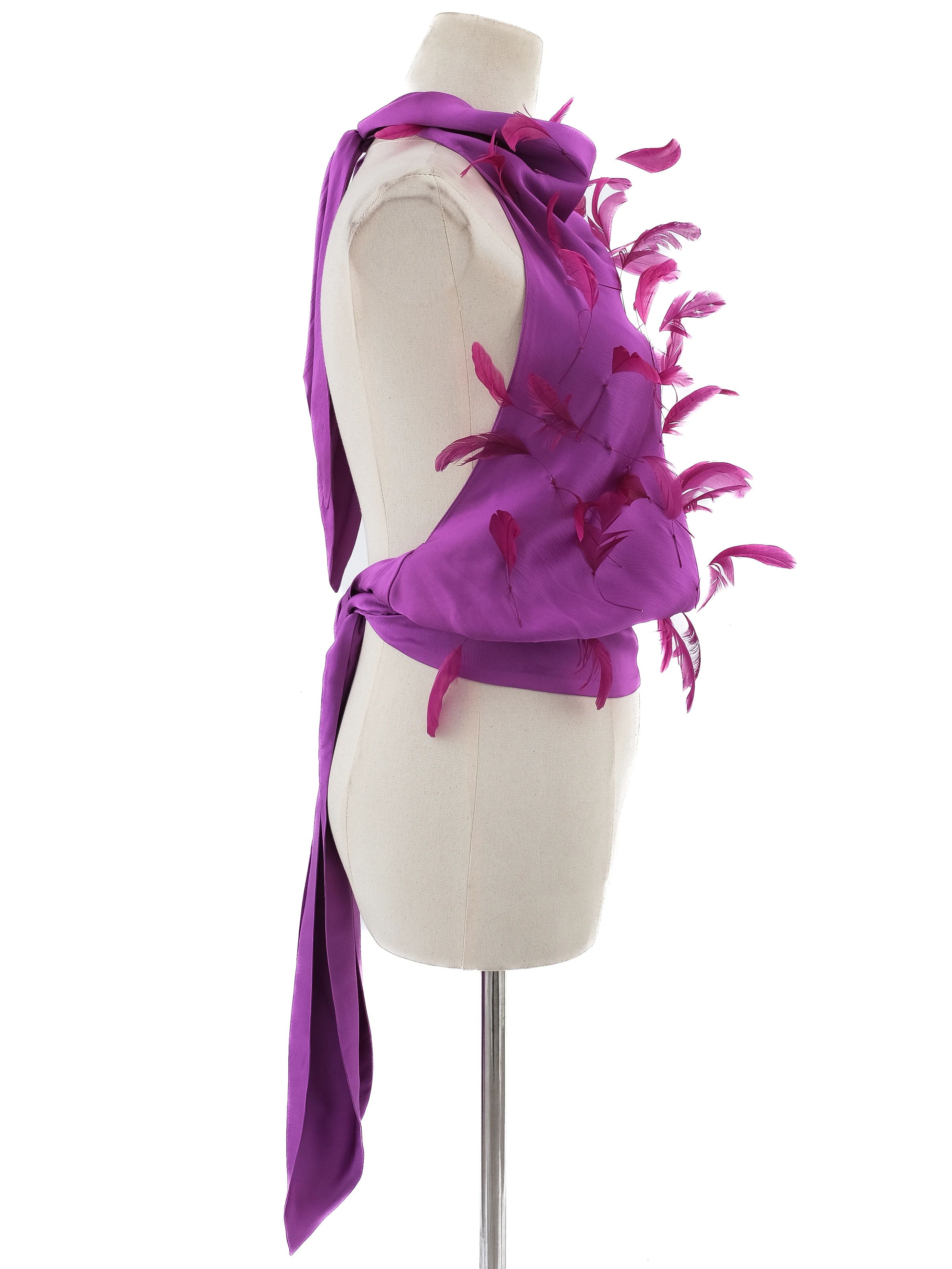 Excellent The Attico Purple Silk Top with Feathers, Size M