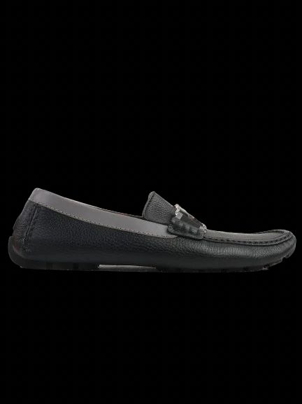 Excellent Louis Vuitton Black Leather Loafers Size 40 with Metal Buckle