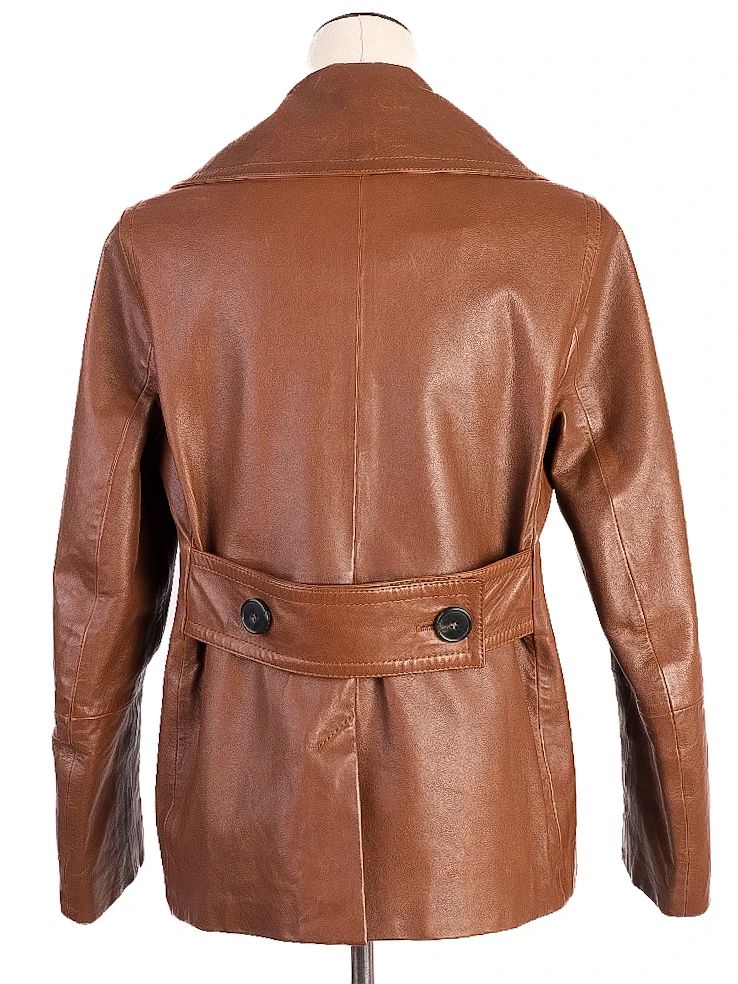 NEW Max Mara Orange Double-Breasted Leather Jacket Size XS