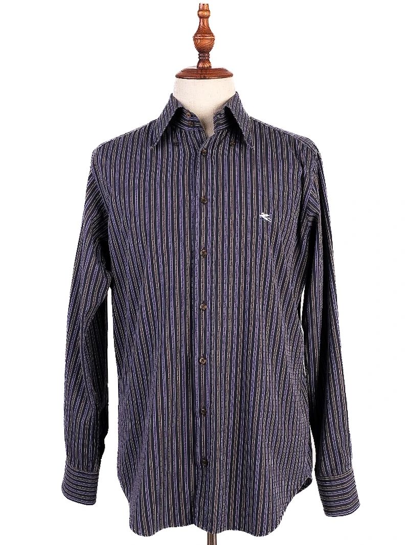 Excellent Etro Striped Button-Up Shirt Purple Cotton Size L