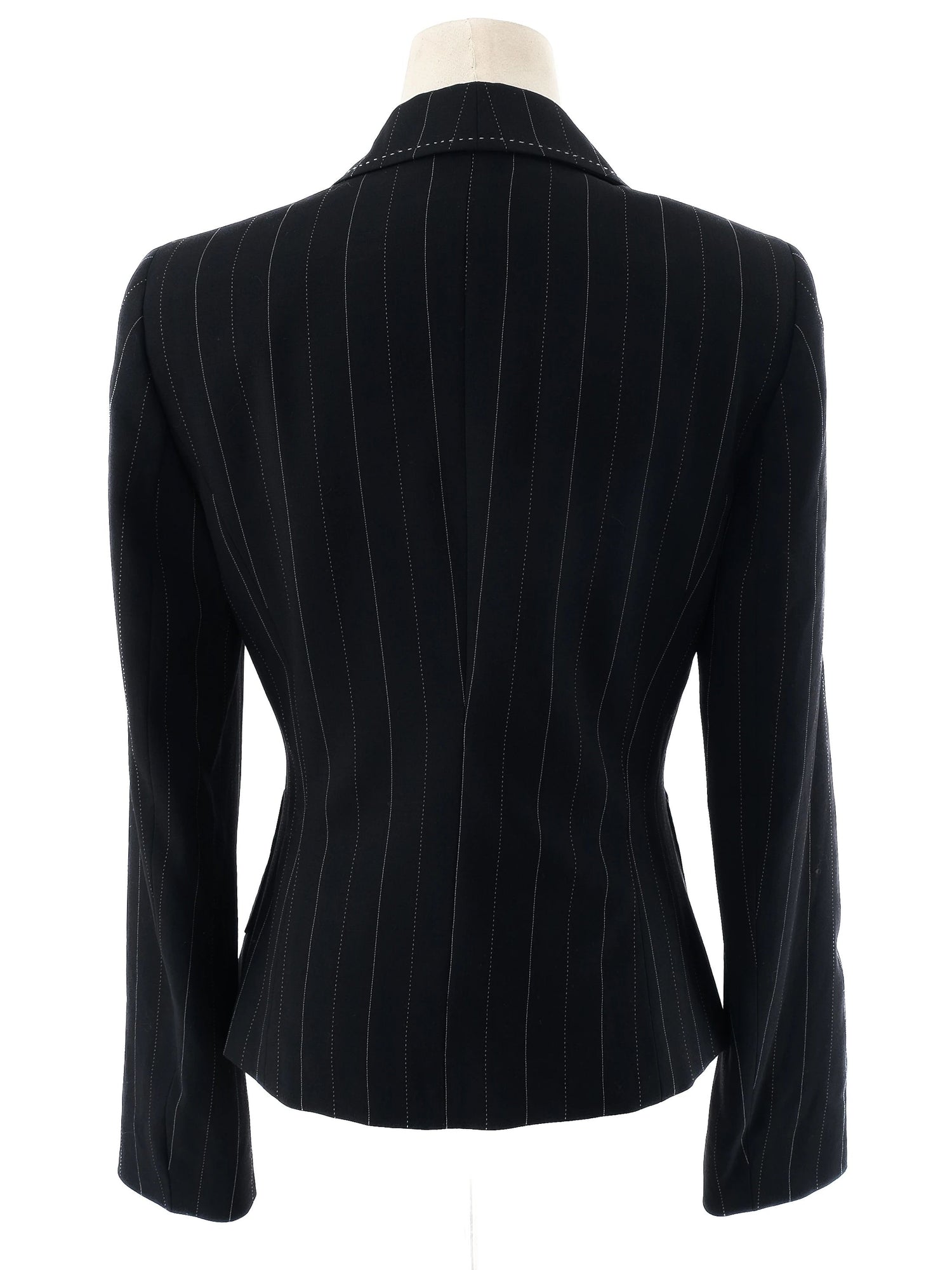 Excellent Escada Black Wool Pinstripe Blazer Size S