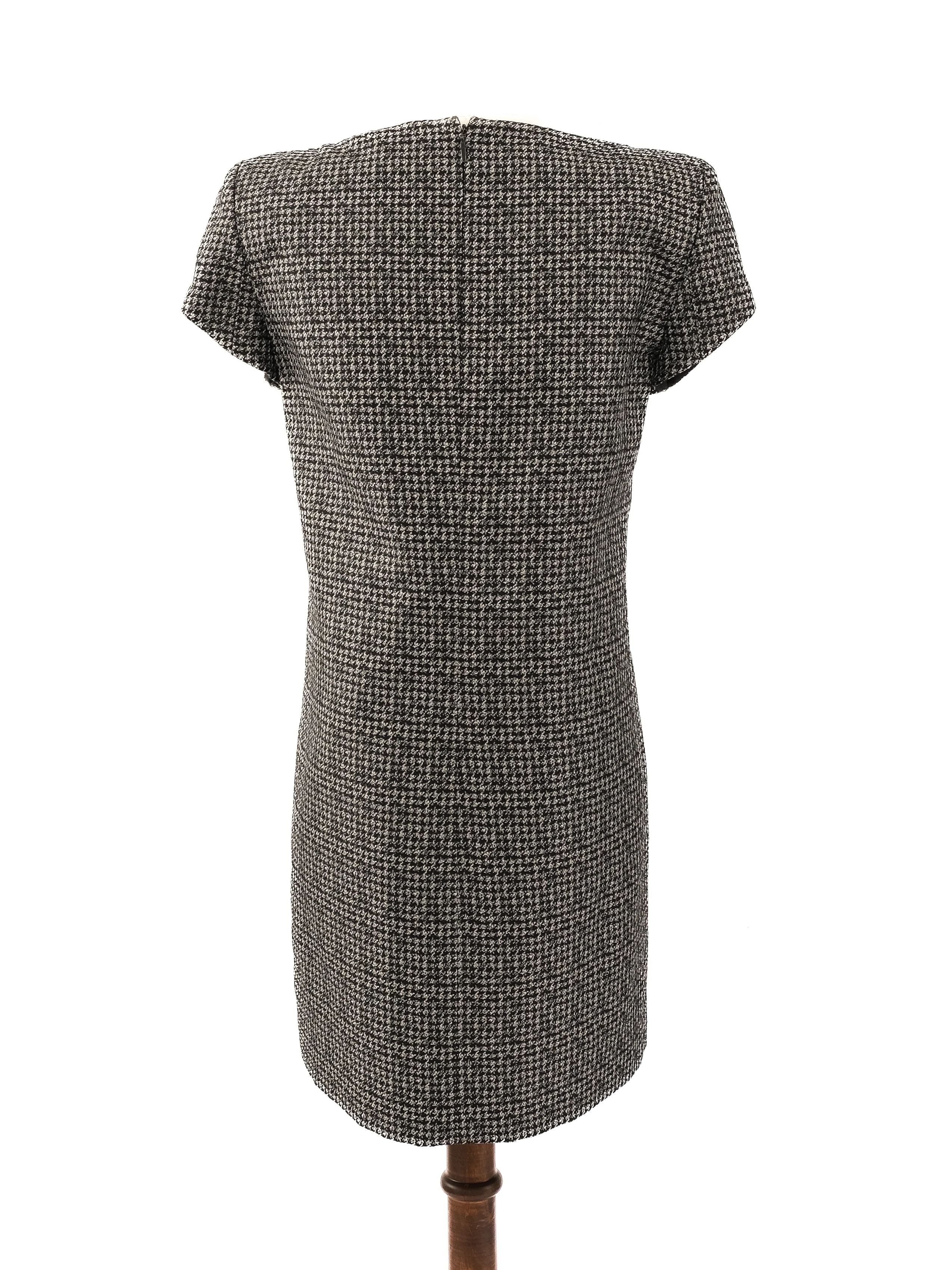 Saint Laurent Gray Silk Houndstooth Dress Size M - Excellent Condition