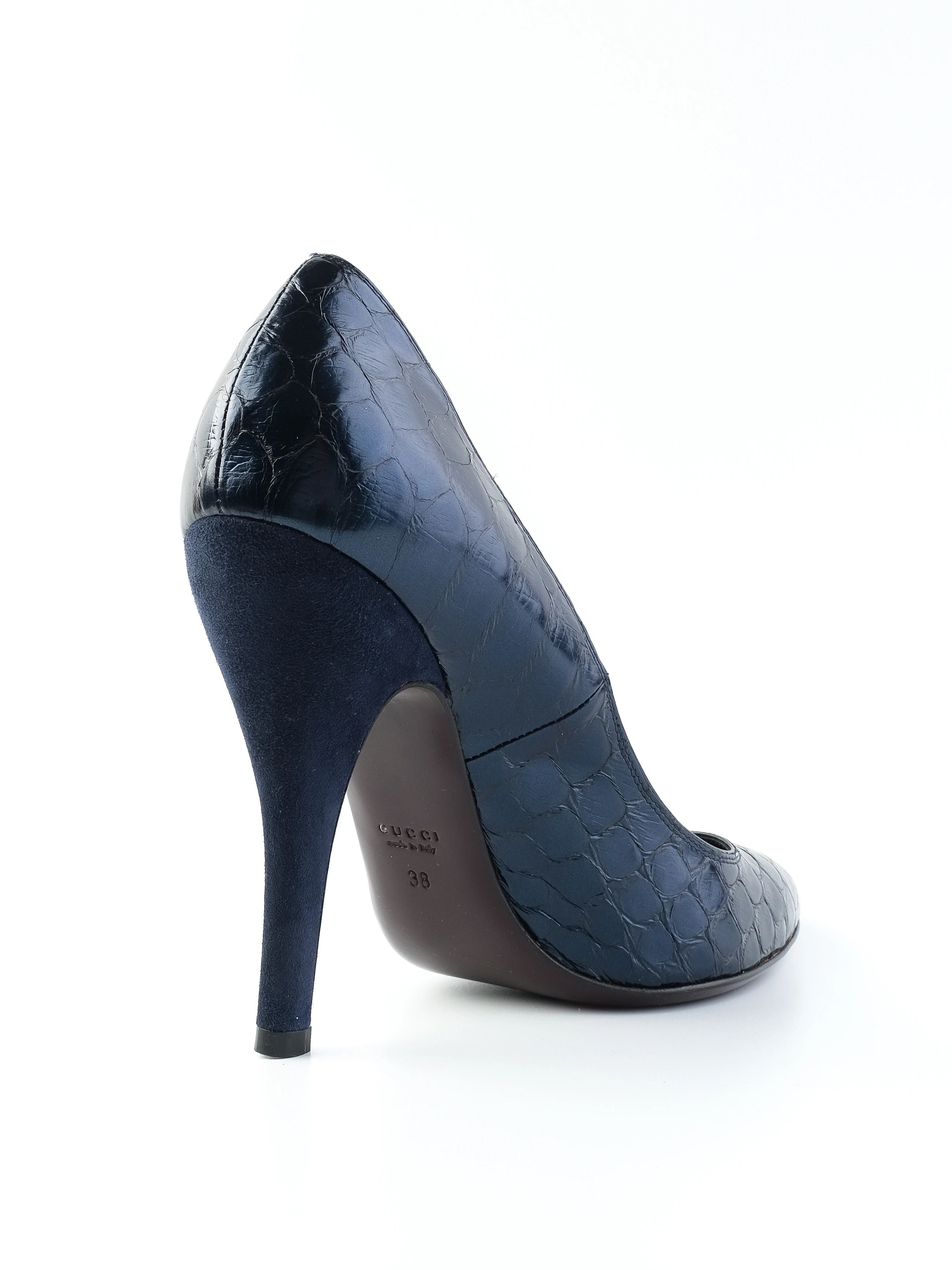 Excellent Gucci Black Leather High-Heeled Shoes Size 38 Made in Italy