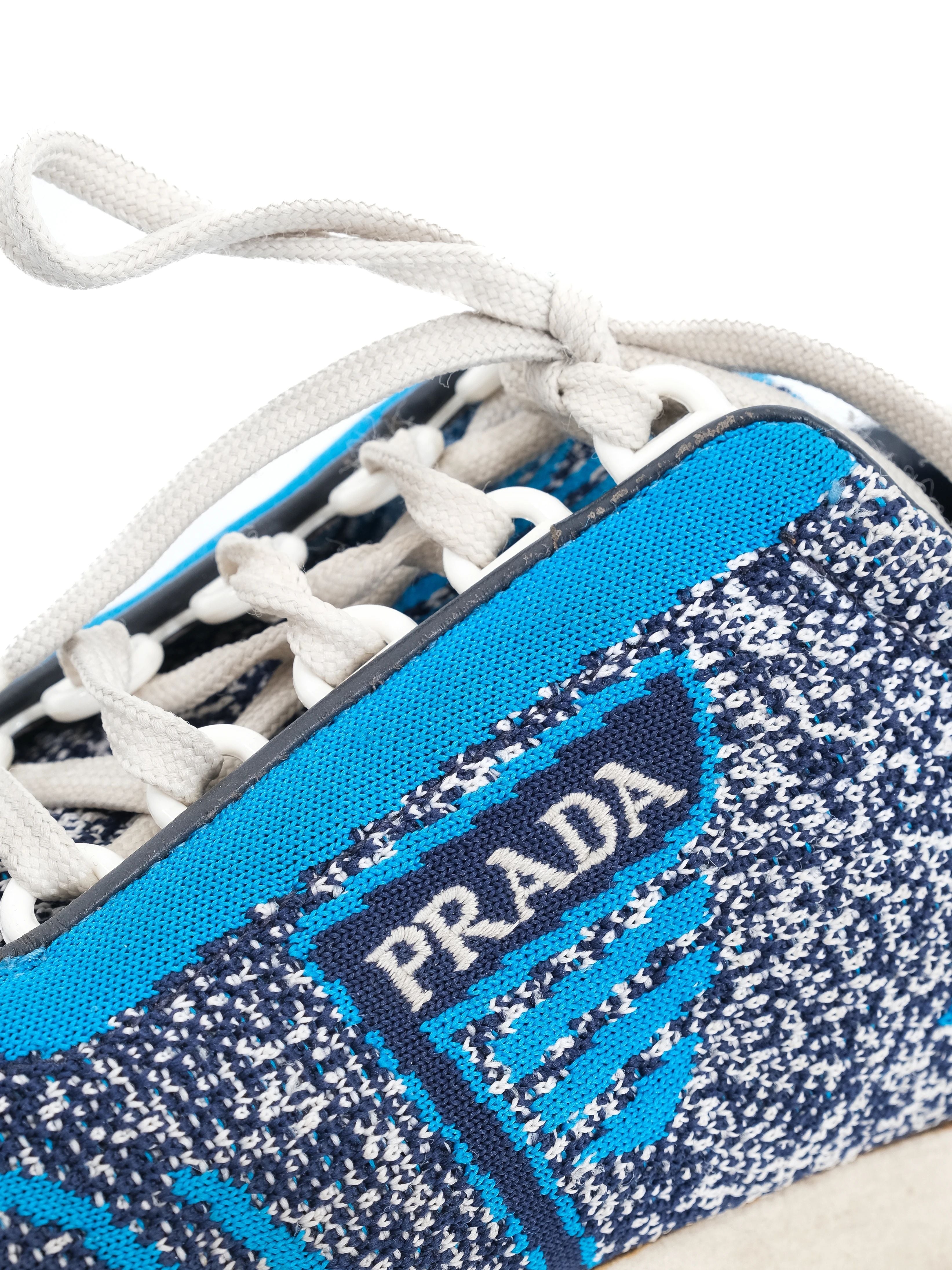 Excellent Prada Blue Textile Sneakers Size 38 with Speckled Pattern