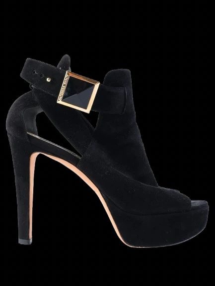 Excellent Louis Vuitton Black Leather High-Heeled Shoes Size 38.5