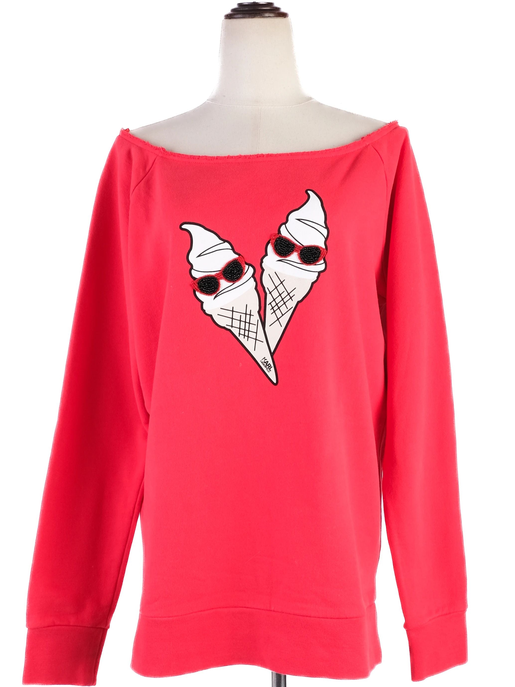Karl Lagerfeld Red Cotton Sweatshirt XL with Ice Cream Design