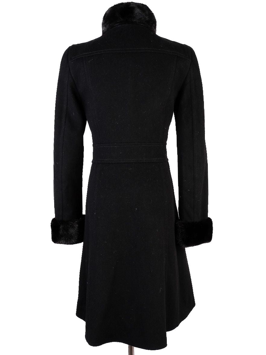 Perfect Celine Black Wool Coat with Fur Collar Size 38