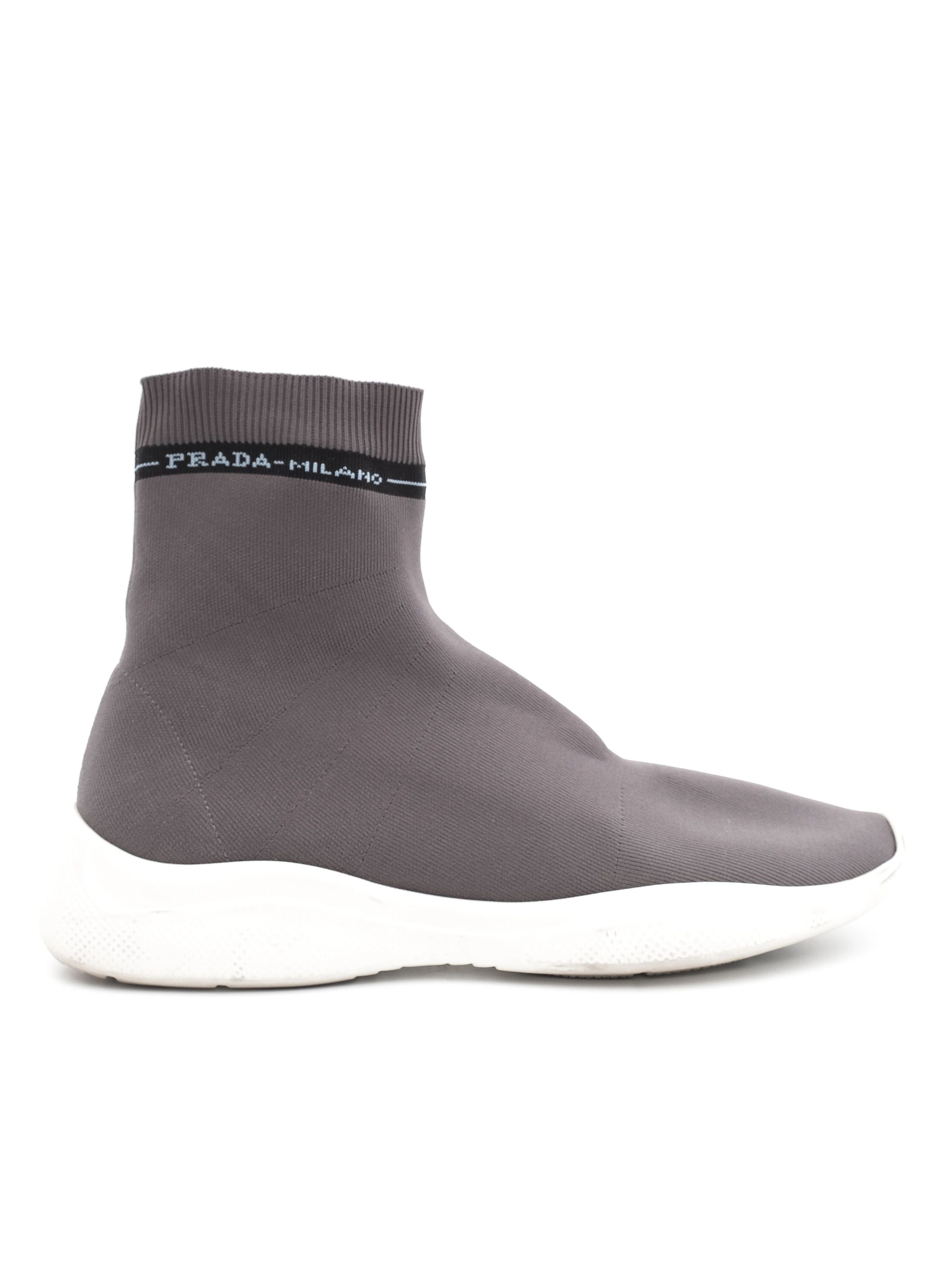 Excellent Prada Gray Sock-Style Sneakers Size 39.5 Women&