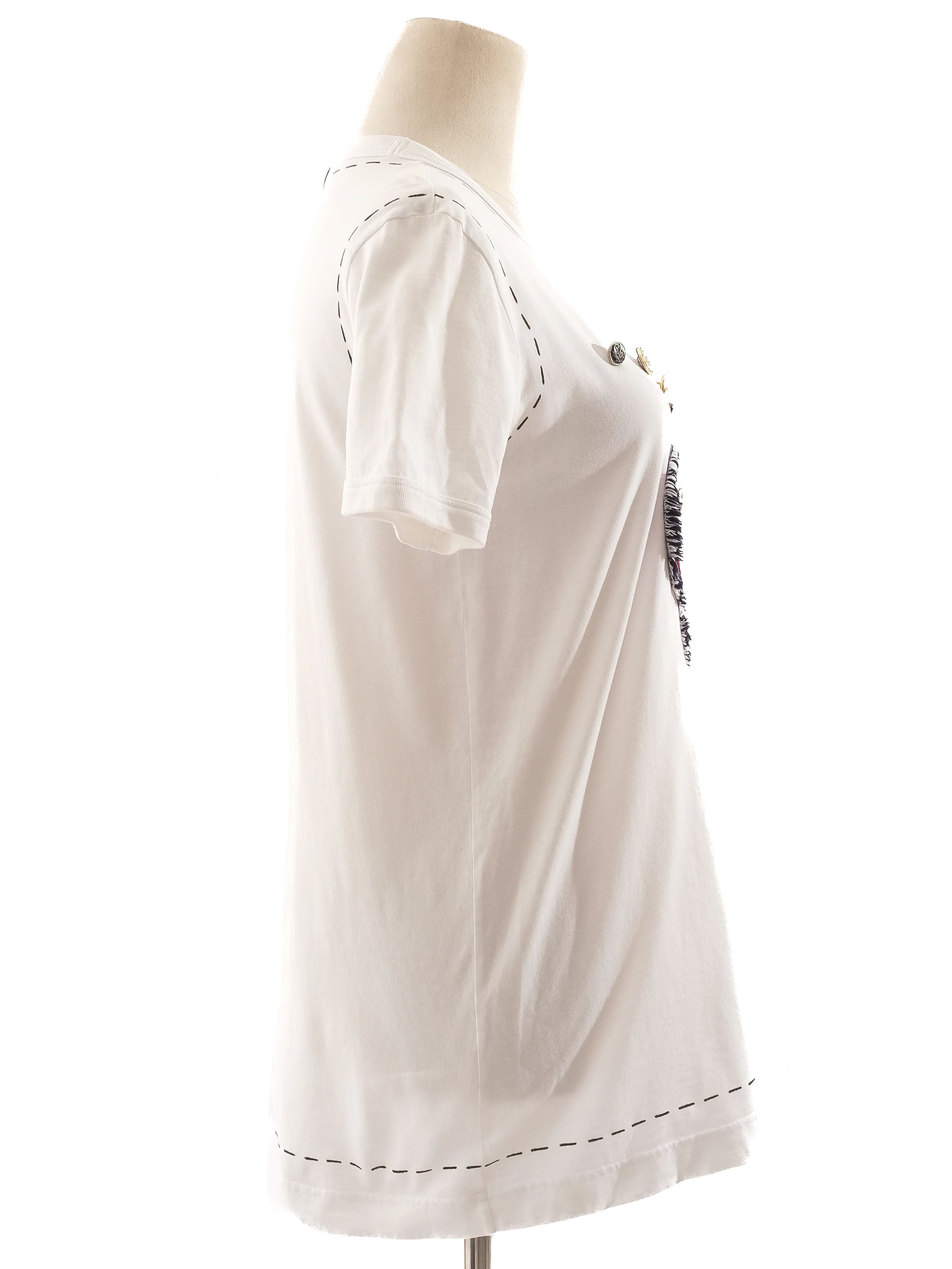 Excellent Dolce Gabbana White Cotton T-Shirt with Embroidery Size M