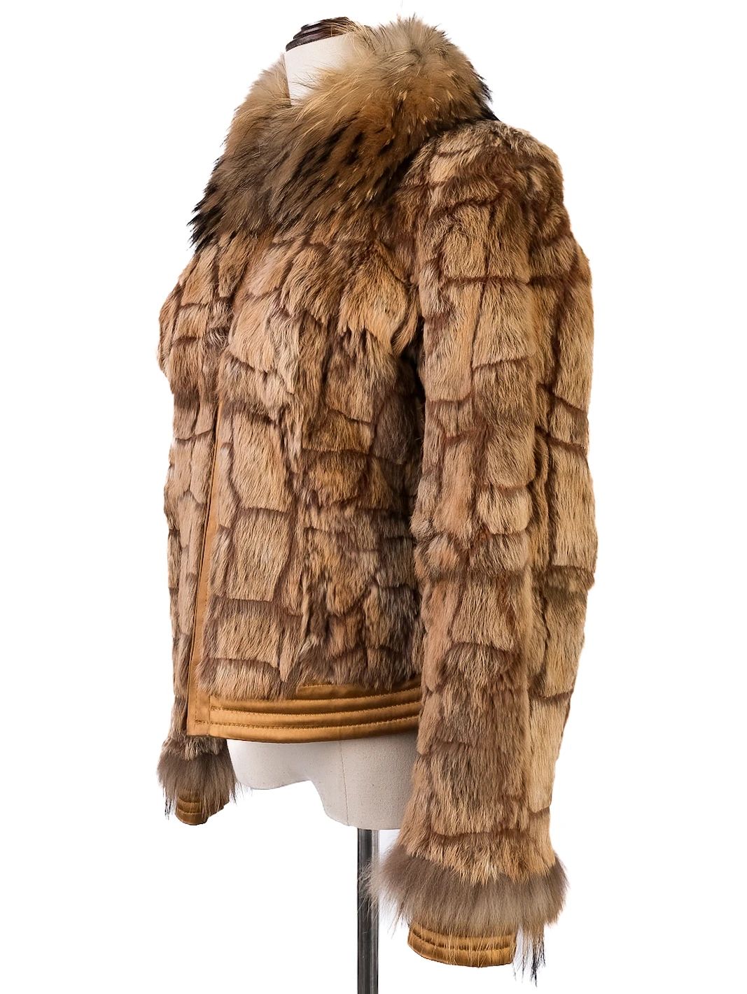 Excellent Gizia Orange Fur Jacket XS with Floral Embroidery
