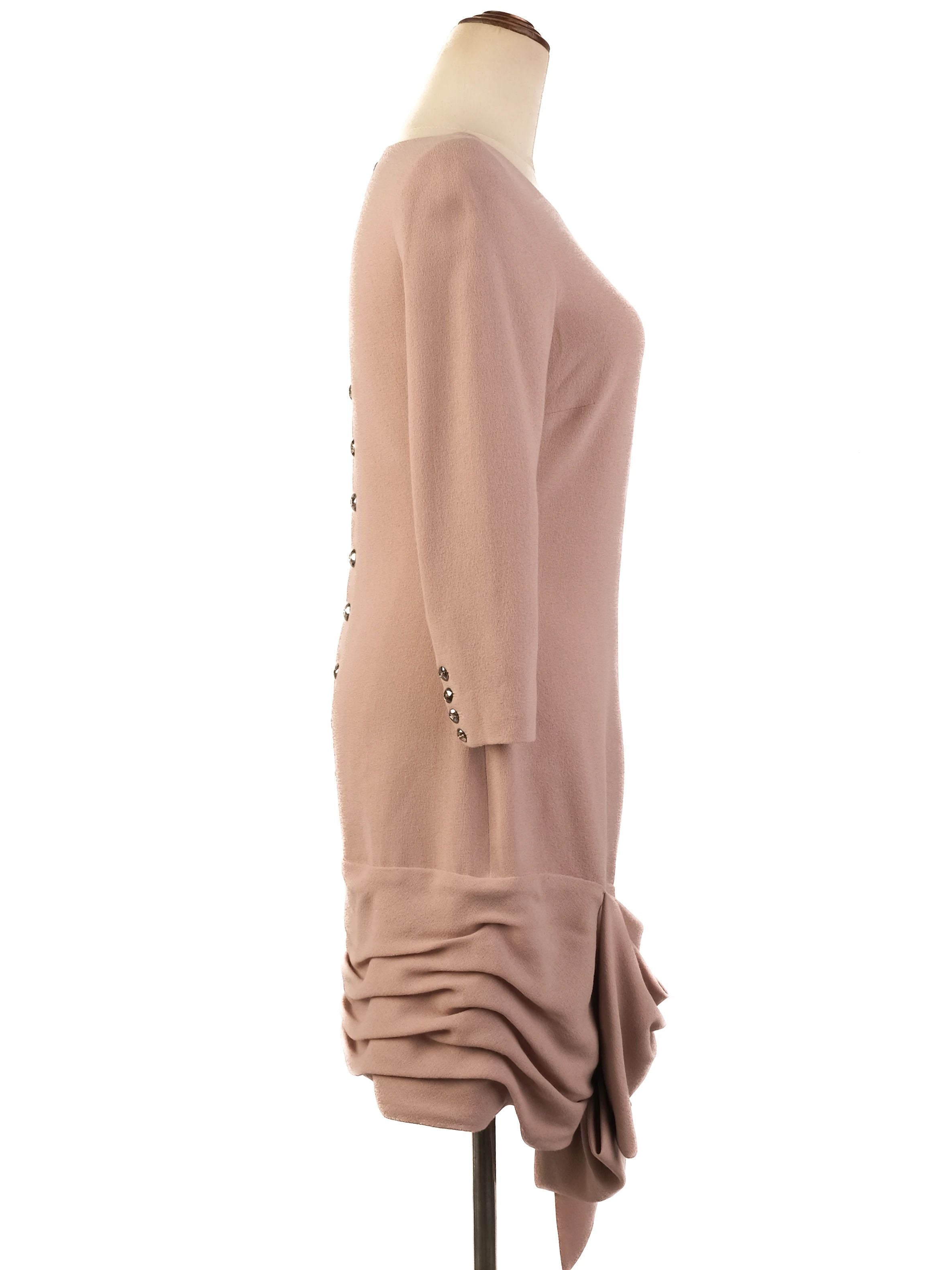 Excellent Azzaro Pink Wool Dress M with Decorative Bow