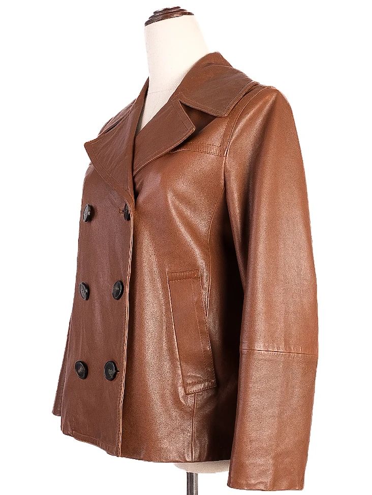 NEW Max Mara Orange Double-Breasted Leather Jacket Size XS