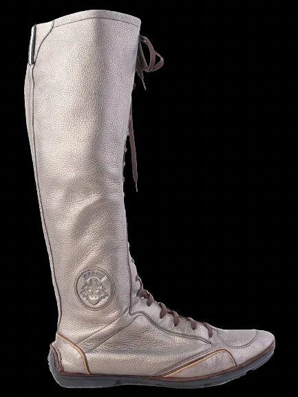 Excellent Bally Gray Leather Knee-High Boots Size 39.5