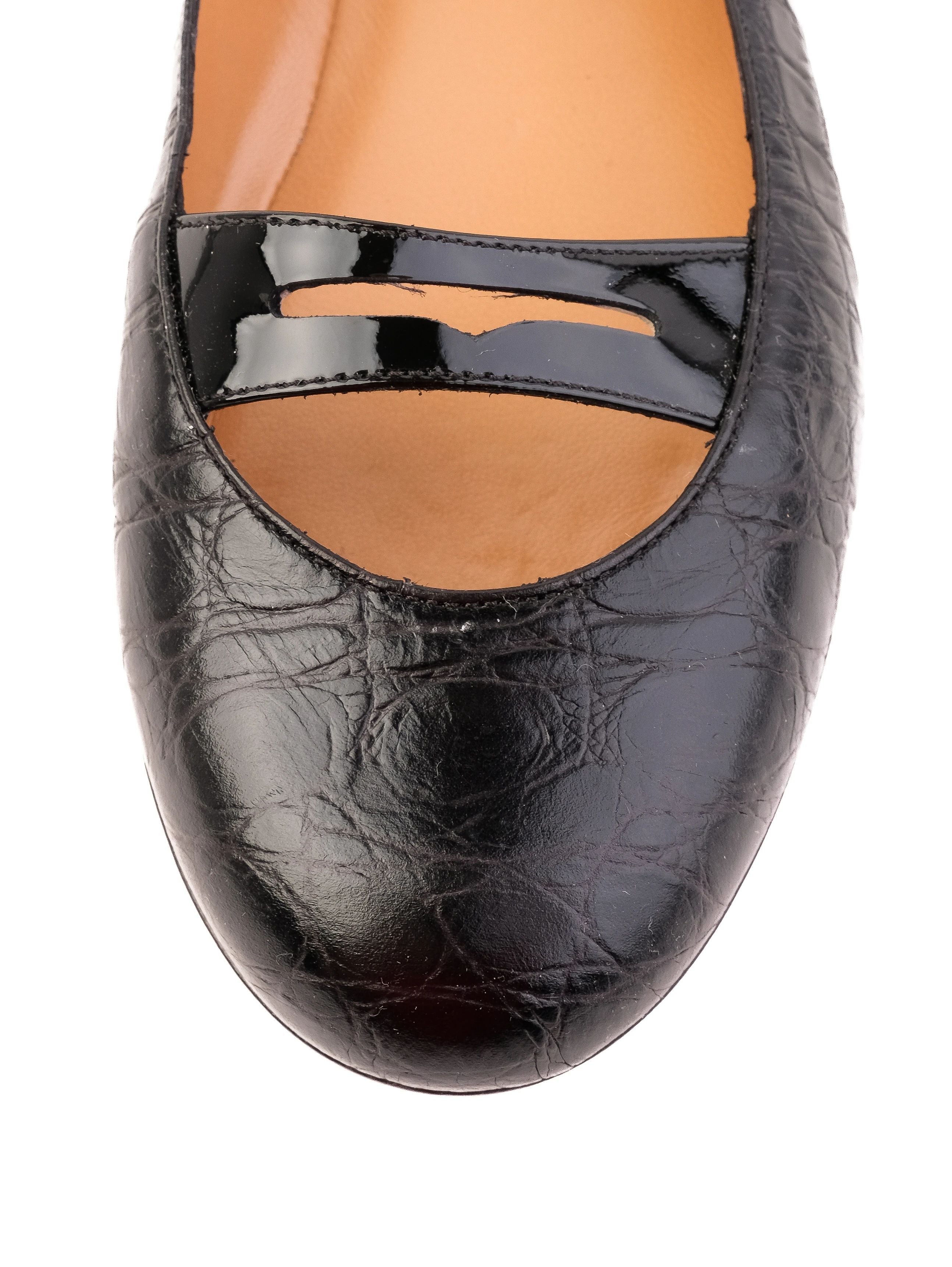 Perfect Vicini Black Leather Ballet Flats with Crocodile Texture