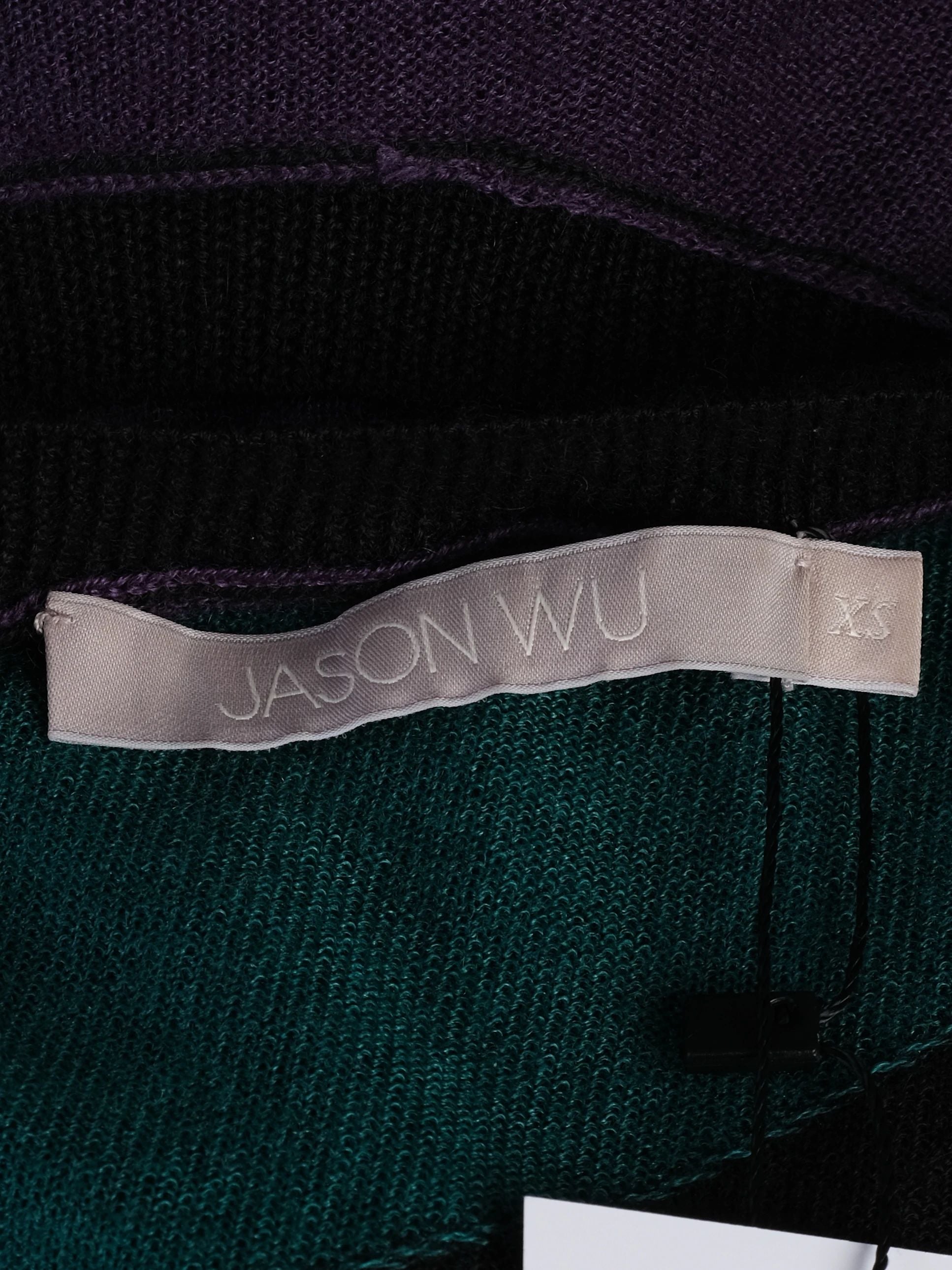 Excellent Jason Wu Silk Sweater XS Geometric Design Black Teal Purple