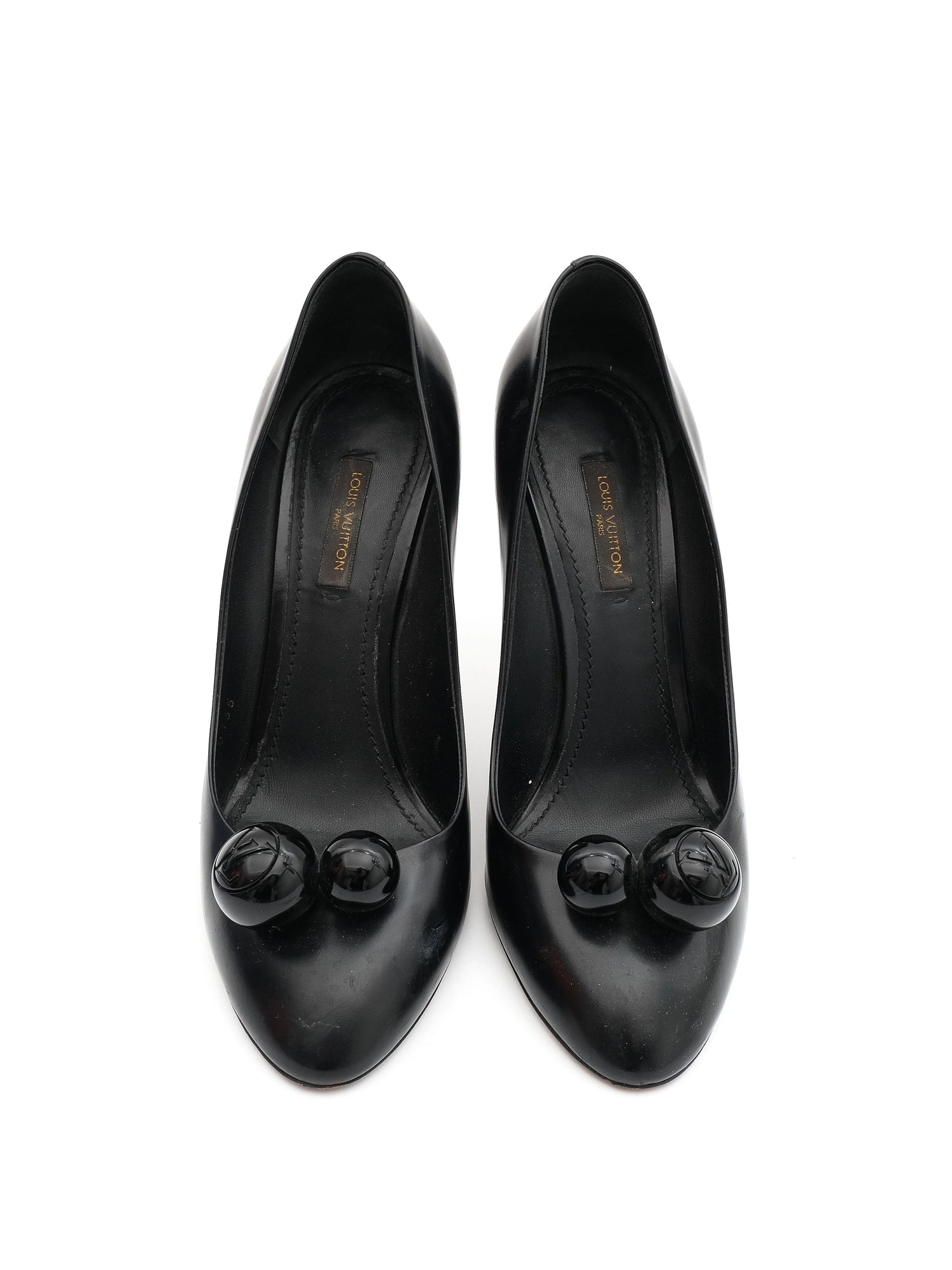 Excellent Louis Vuitton Black Leather High-Heeled Shoes Size 38