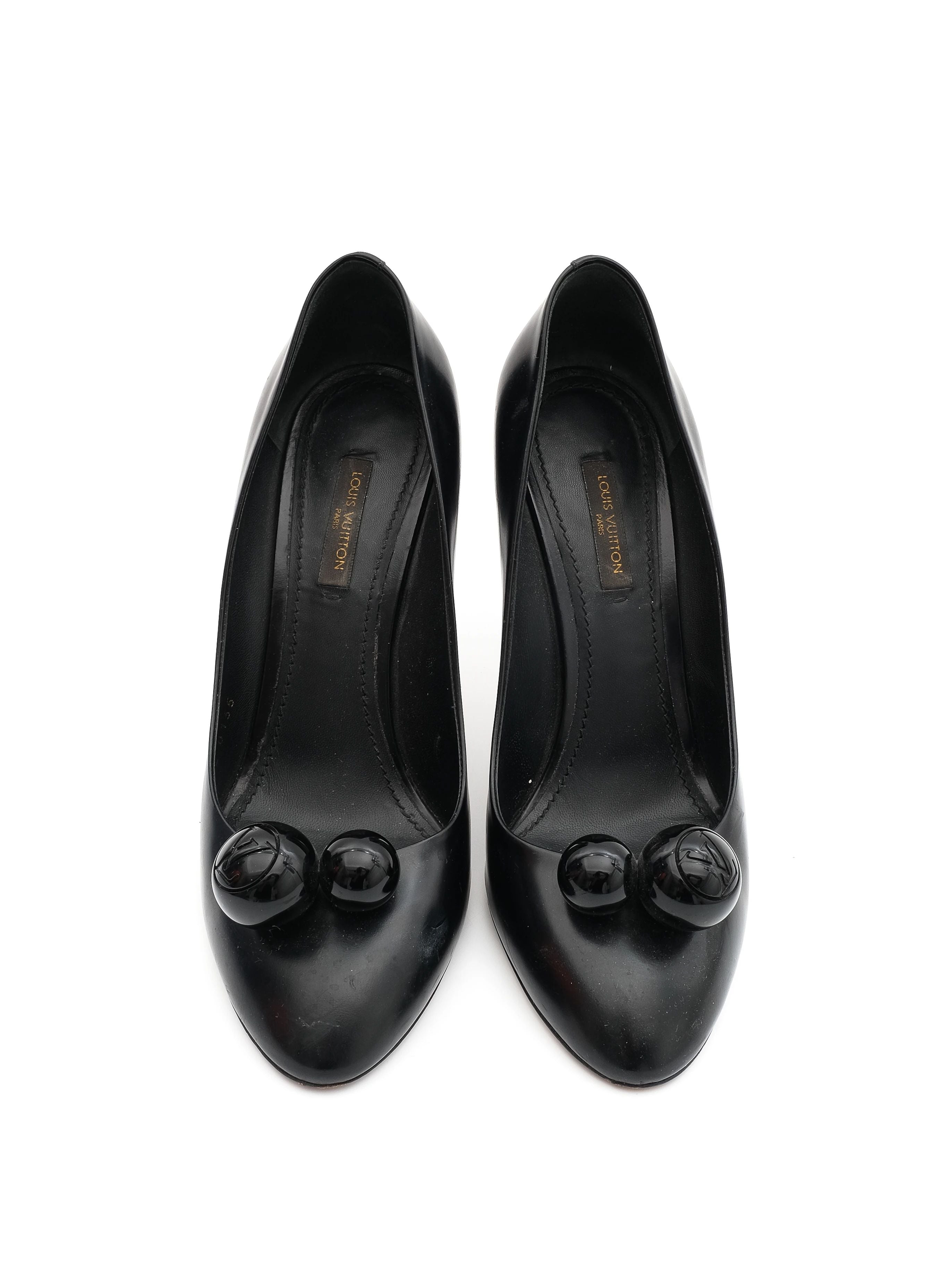 Excellent Louis Vuitton Black Leather High-Heeled Shoes Size 38