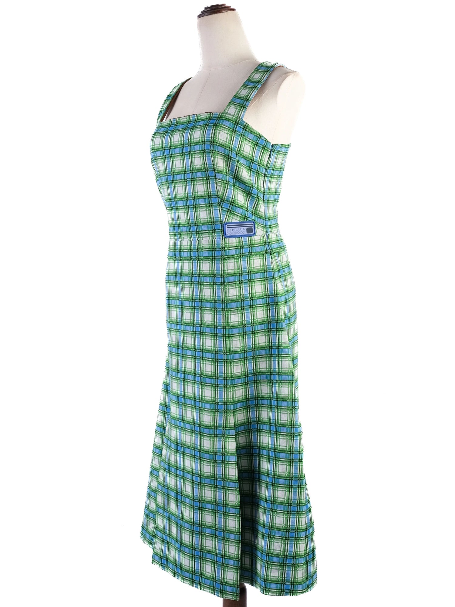Excellent Prada Green Blue White Plaid Dress Size N/A