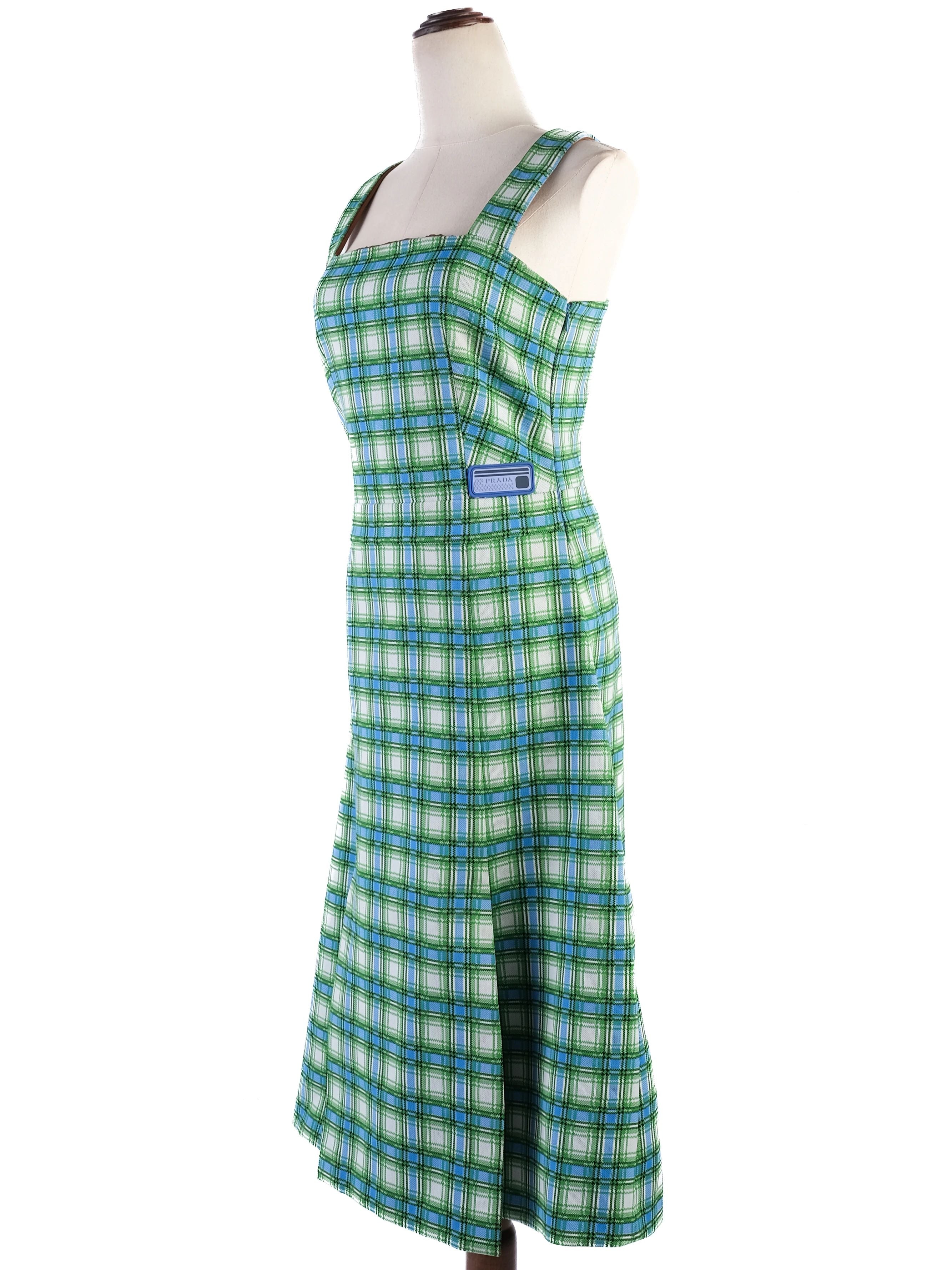 Excellent Prada Green Blue White Plaid Dress Size N/A