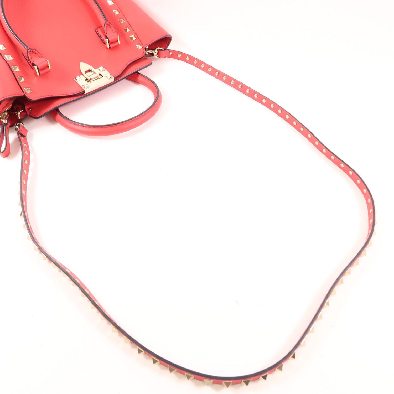 Valentino Cowhide Leather 2Way Shoulder Bag Golden Hand-handed Shoulder And Back Bag 2way Shoulder Bag Red Calfski