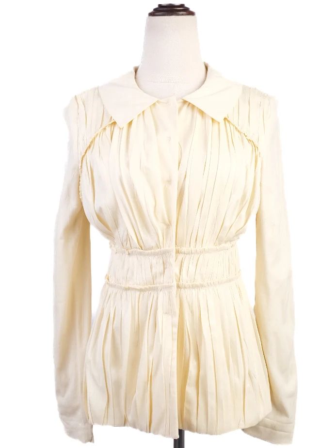 Excellent Alberta Ferretti White Pleated Blouse Size S Viscose