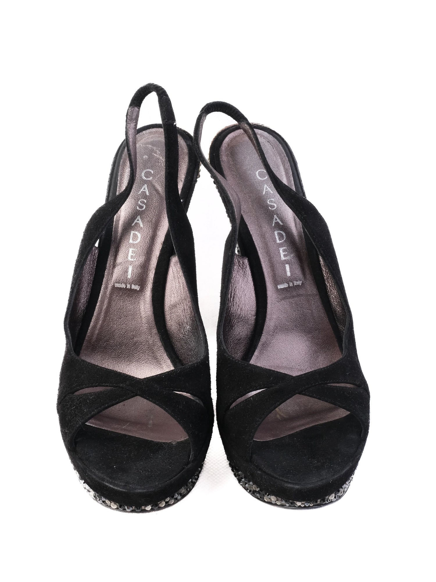 Casadei Black Genuine Suede High-Heeled Slingback Shoes Size 37.5