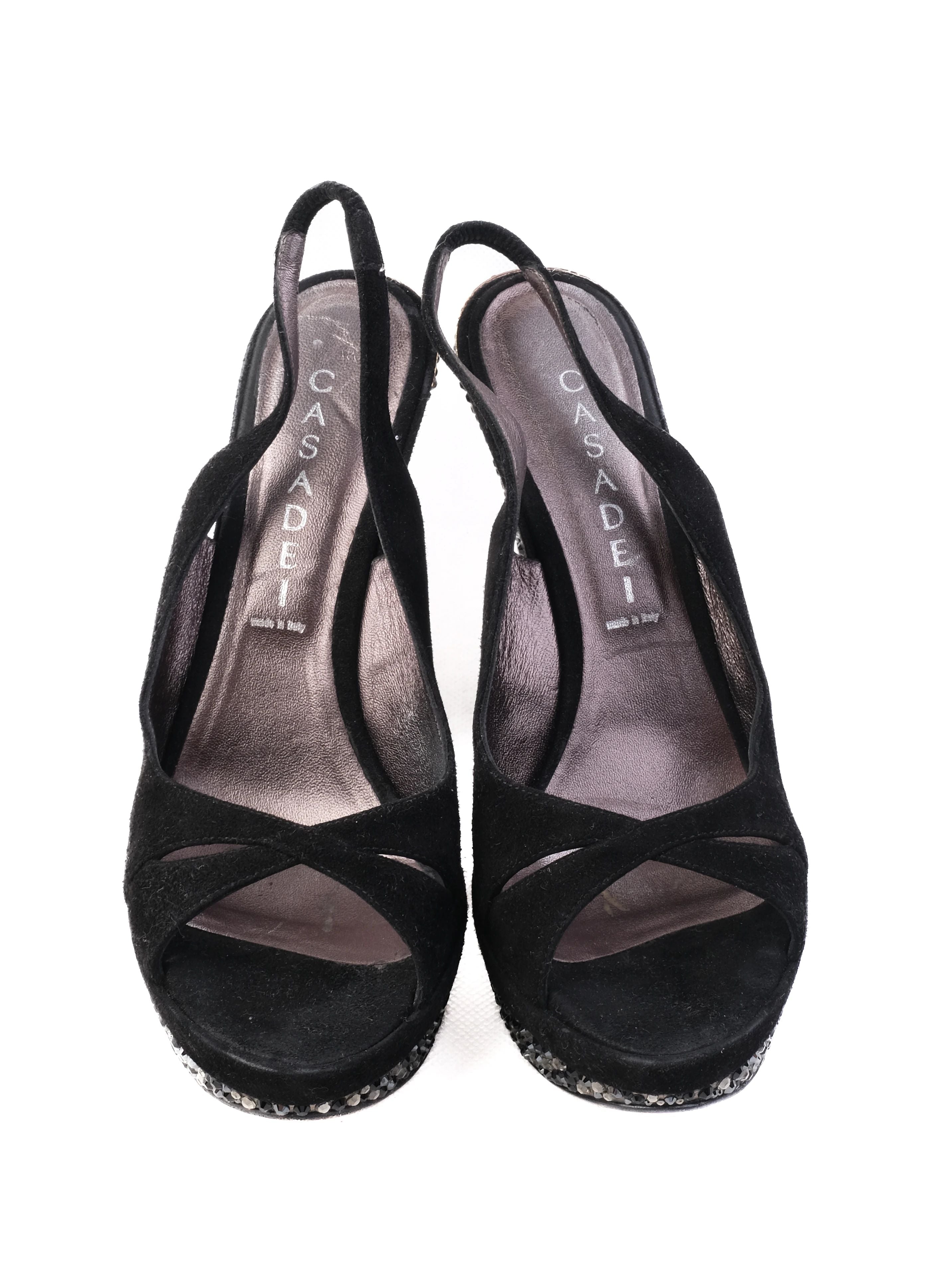 Casadei Black Genuine Suede High-Heeled Slingback Shoes Size 37.5