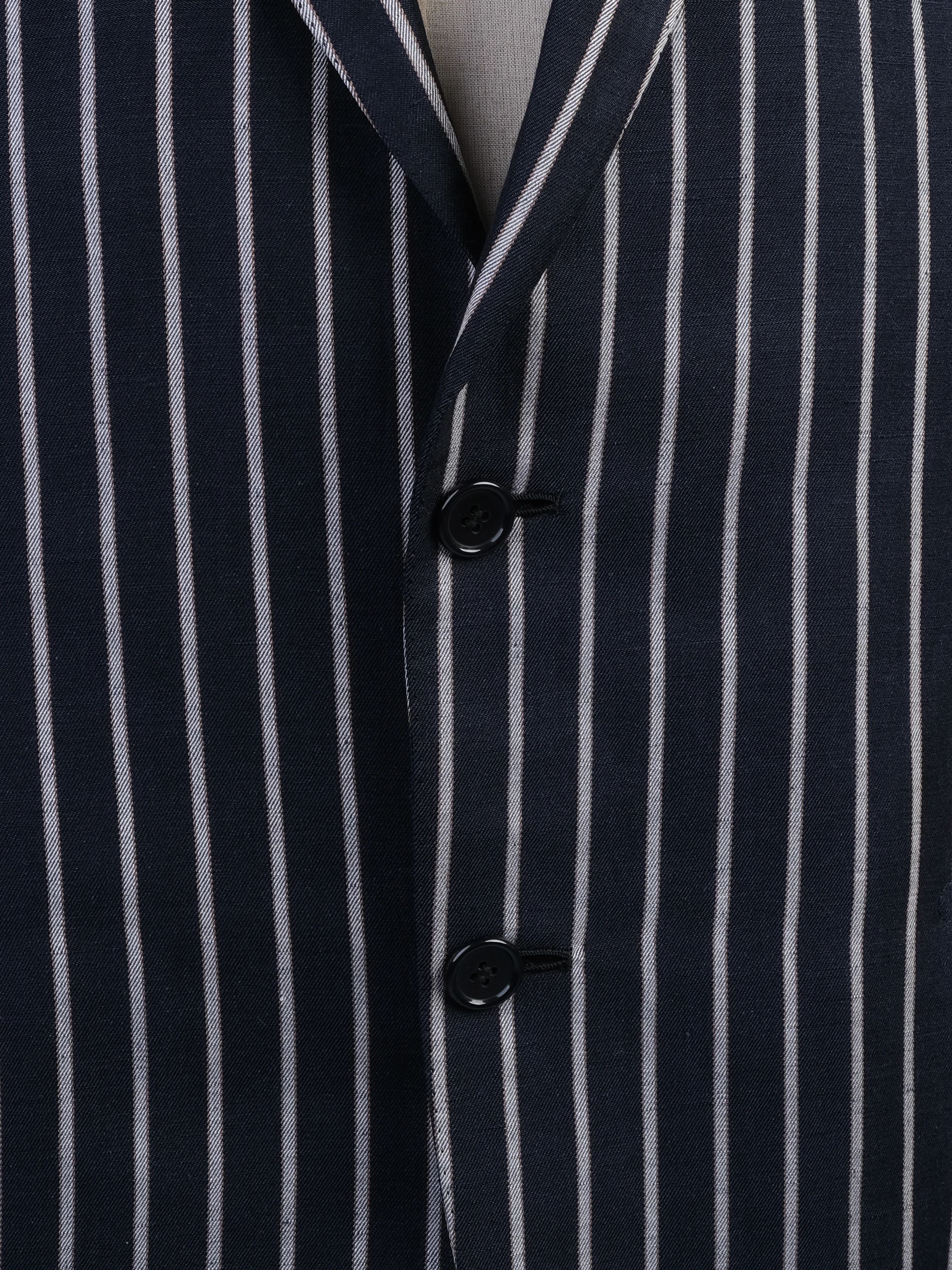Excellent BRIONI Blue Silk Jacket with White Stripes Size XXL