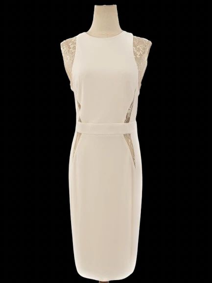 Excellent Elie Saab White Sleeveless Dress Size L with Lace Details