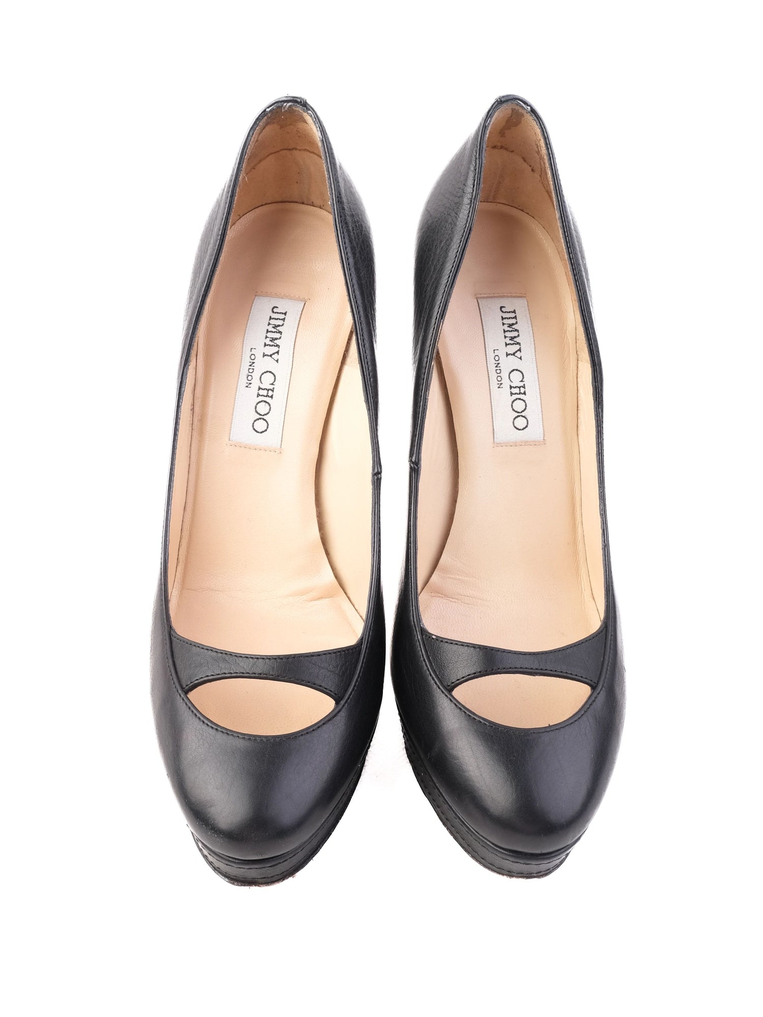 Excellent Jimmy Choo Black Leather High-Heeled Peep-Toe Shoes Size 37.5