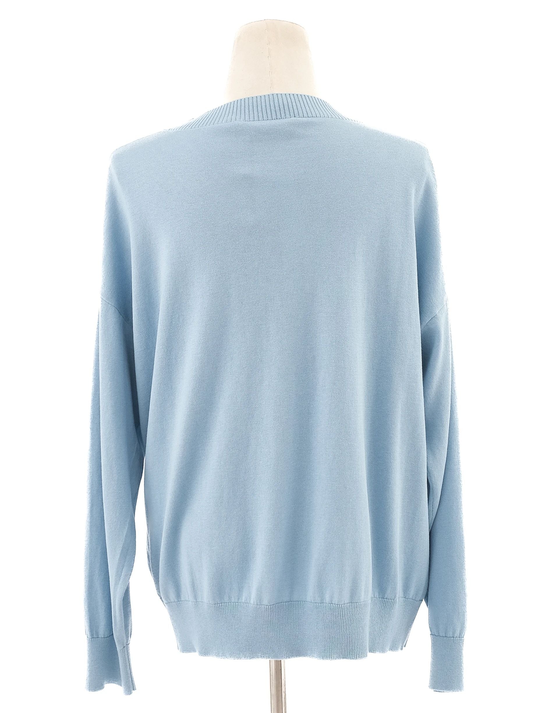 NEW Weekend MaxMara Light Blue Silk V-Neck Sweater Size L