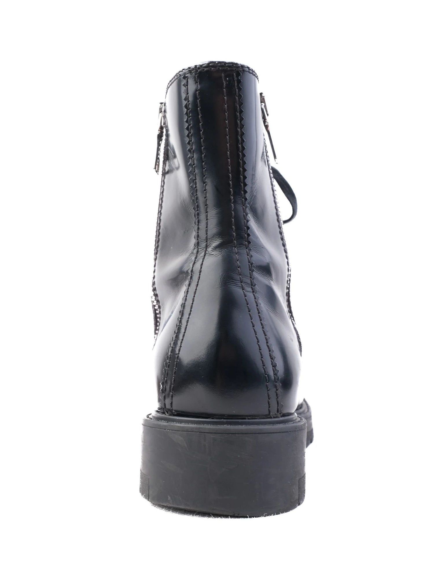 Prada Black Leather Ankle Boots with Laces & Side Zipper, Size 38