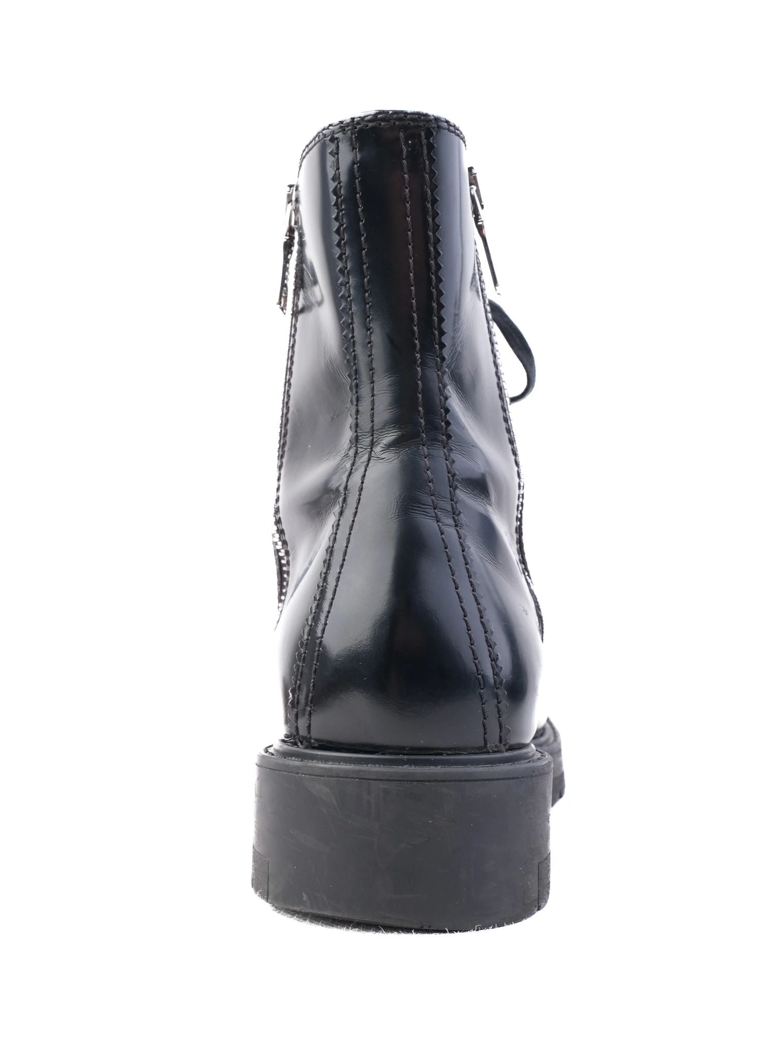 Prada Black Leather Ankle Boots with Laces & Side Zipper, Size 38
