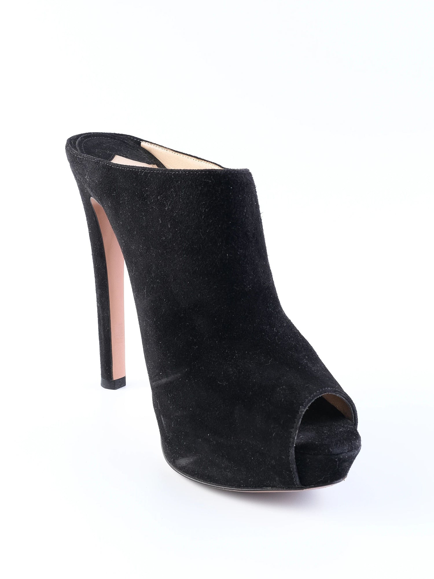 Excellent Prada Black Leather High-Heeled Mules Size 38