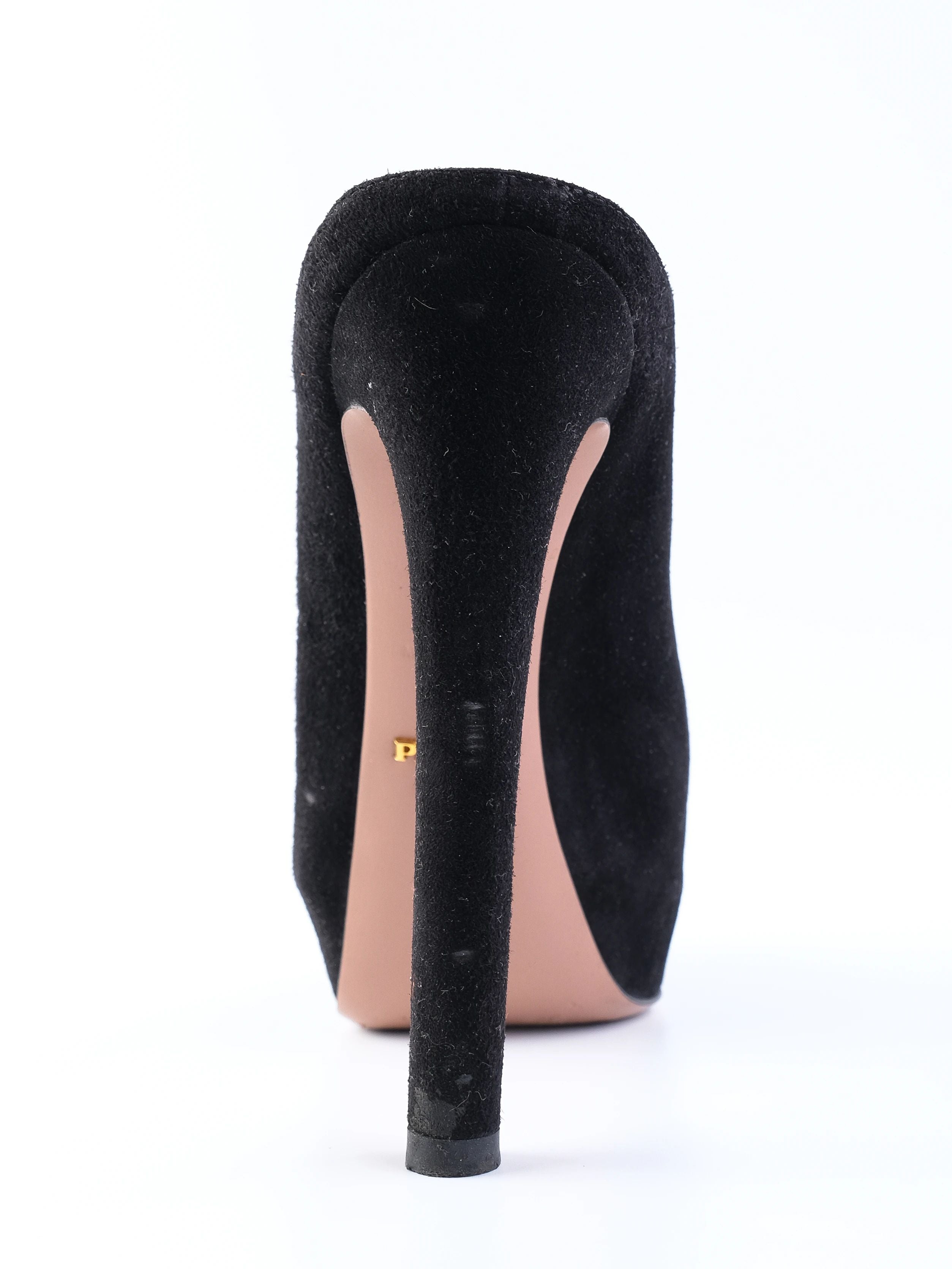 Excellent Prada Black Leather High-Heeled Mules Size 38