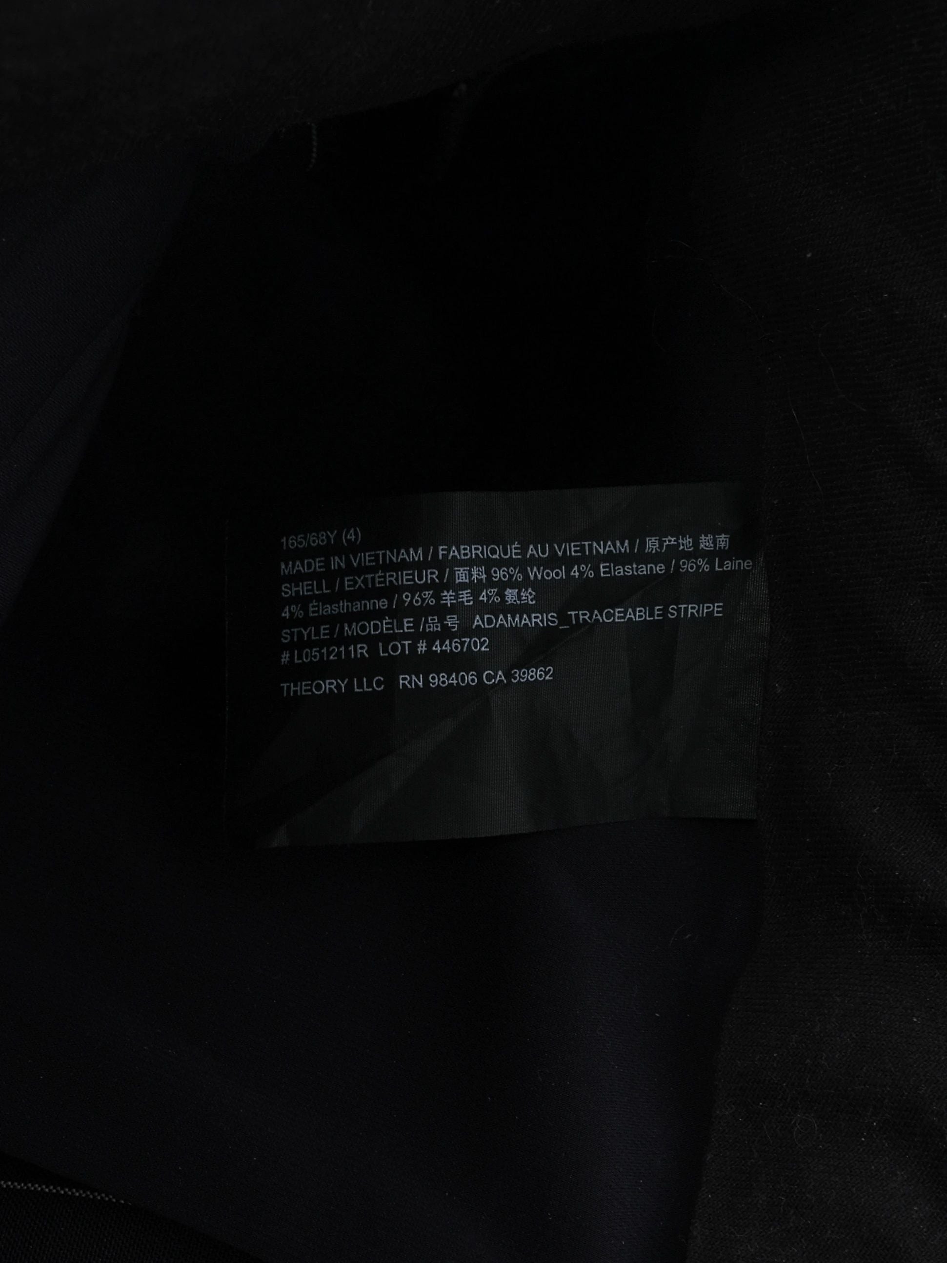 Excellent Theory Black Pinstripe Trousers Size S Wool