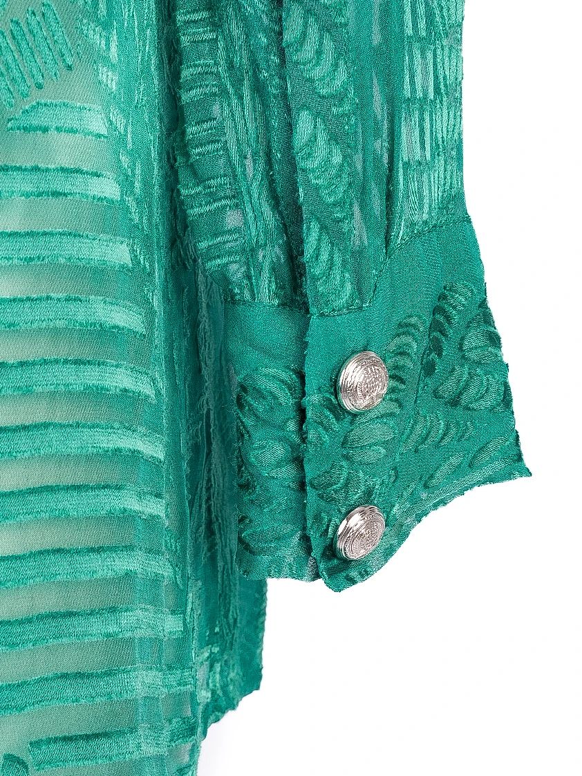 Excellent Balmain Green Sheer Button-Up Shirt Women Viscose