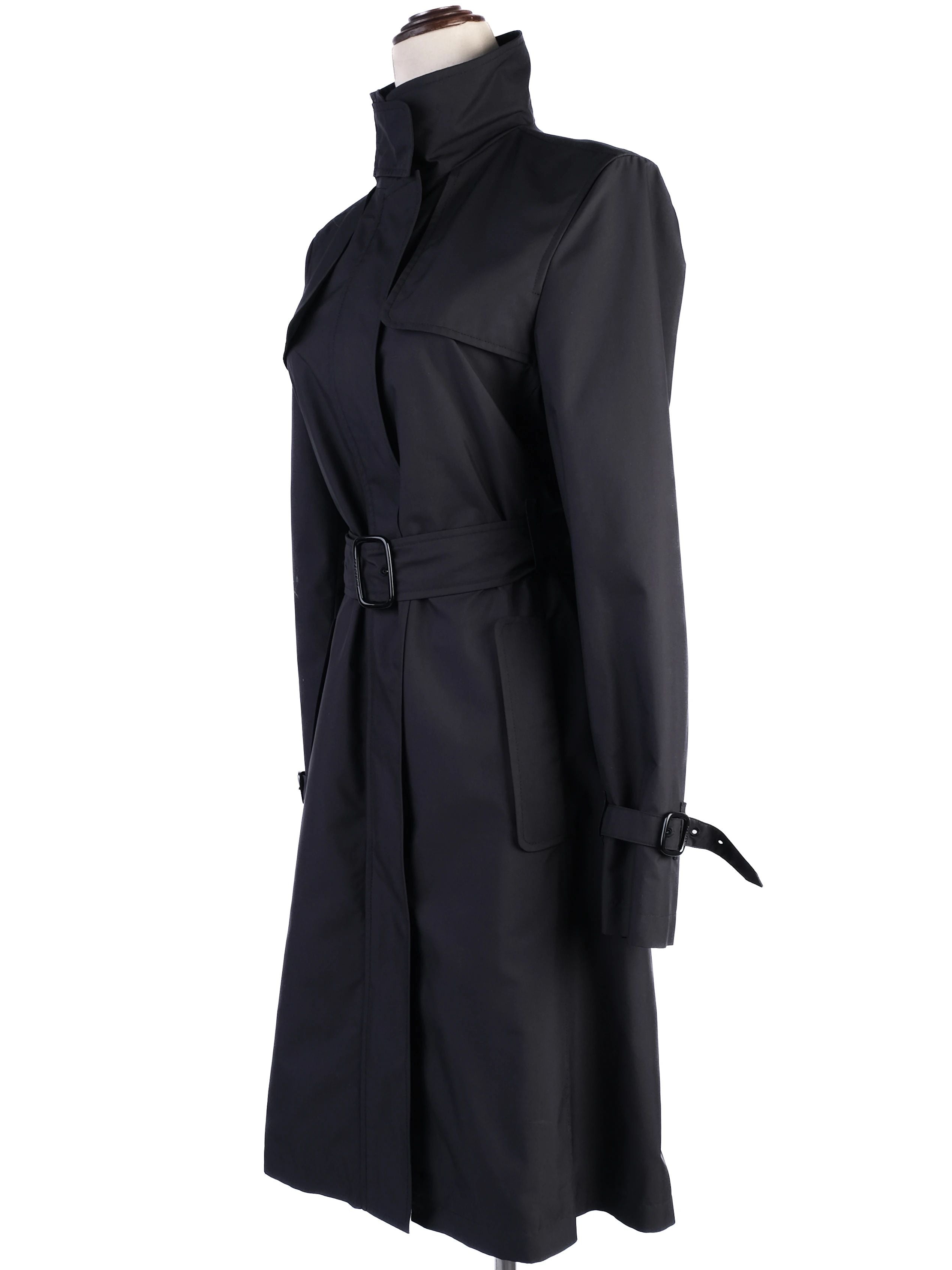 Excellent Burberry Black Polyester Trench Coat Size S