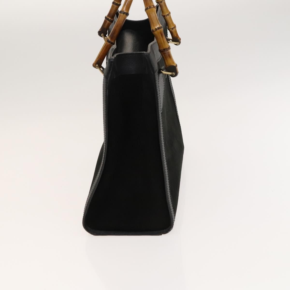 Gucci Bamboo Hand Bag Suede Black Gold 02 123 0260 Auth