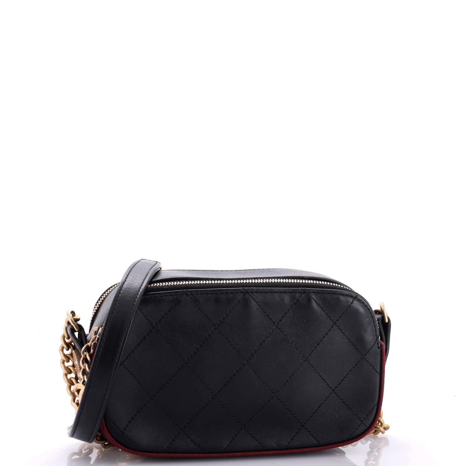 Chanel Button Up Camera Case Quilted Calfskin With Grosgrain Mini