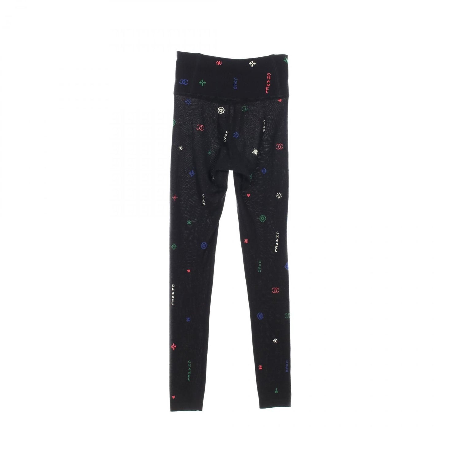 Chanel Black Coco Mark Camellia Leggings Pants Cashmere Silk 21n P 70775k 10260