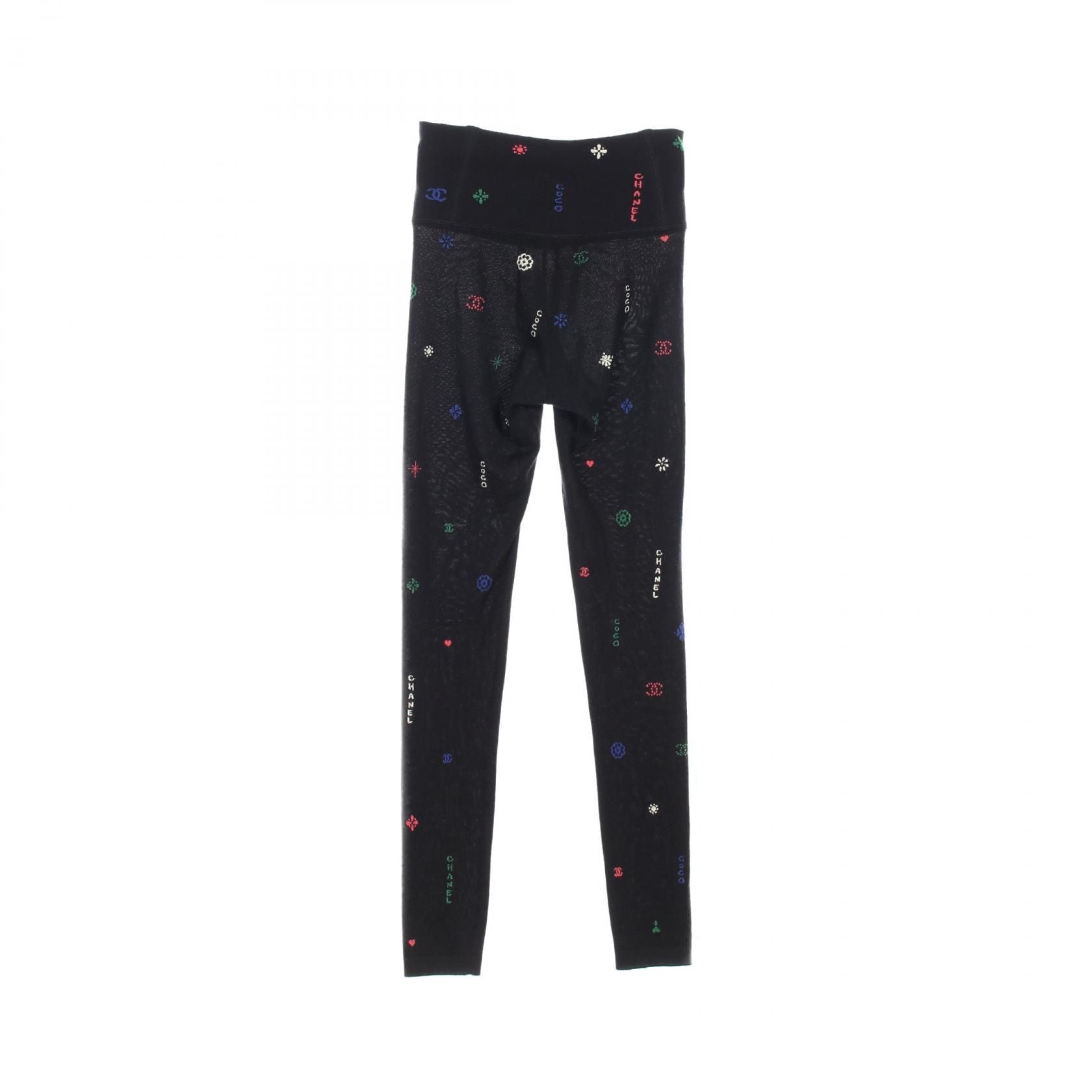 Chanel Black Coco Mark Camellia Leggings Pants Cashmere Silk 21n P 70775k 10260