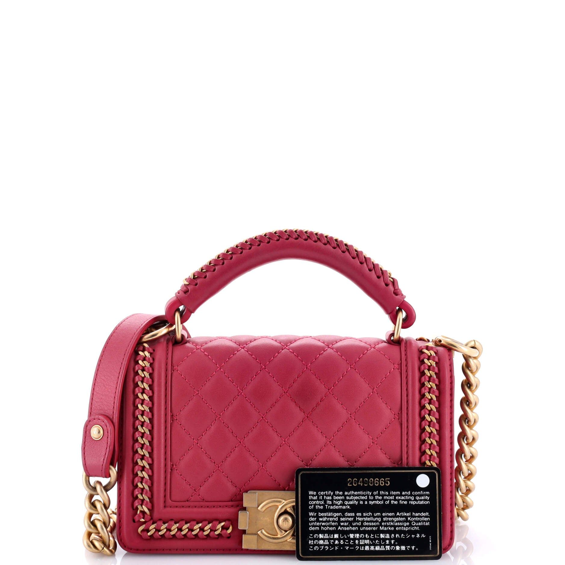 Chanel Chain Handle Boy Flap Bag Quilted Calfskin Small