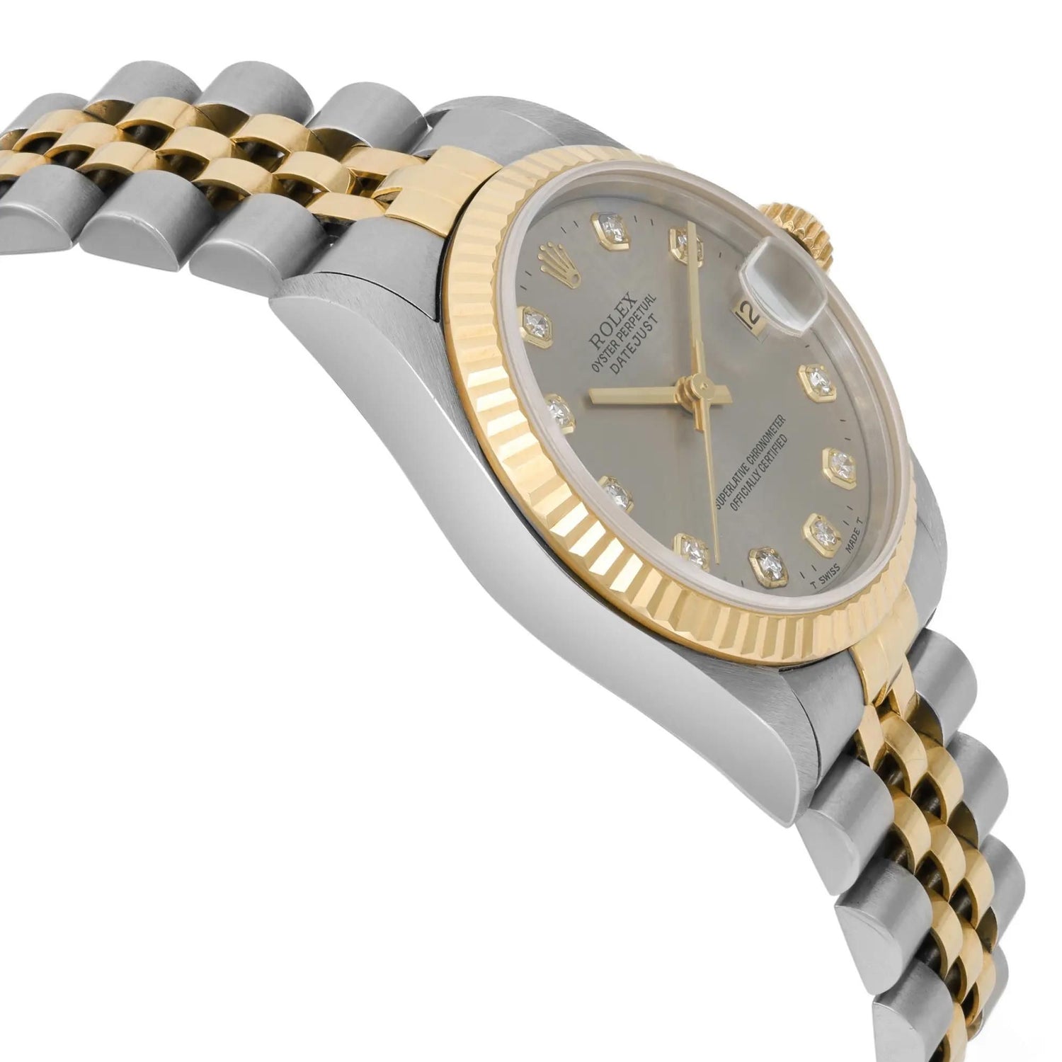 Rolex Datejust 31mm 18K Yellow Gold Steel Gray Jubilee Diamond Dial Watch 68273