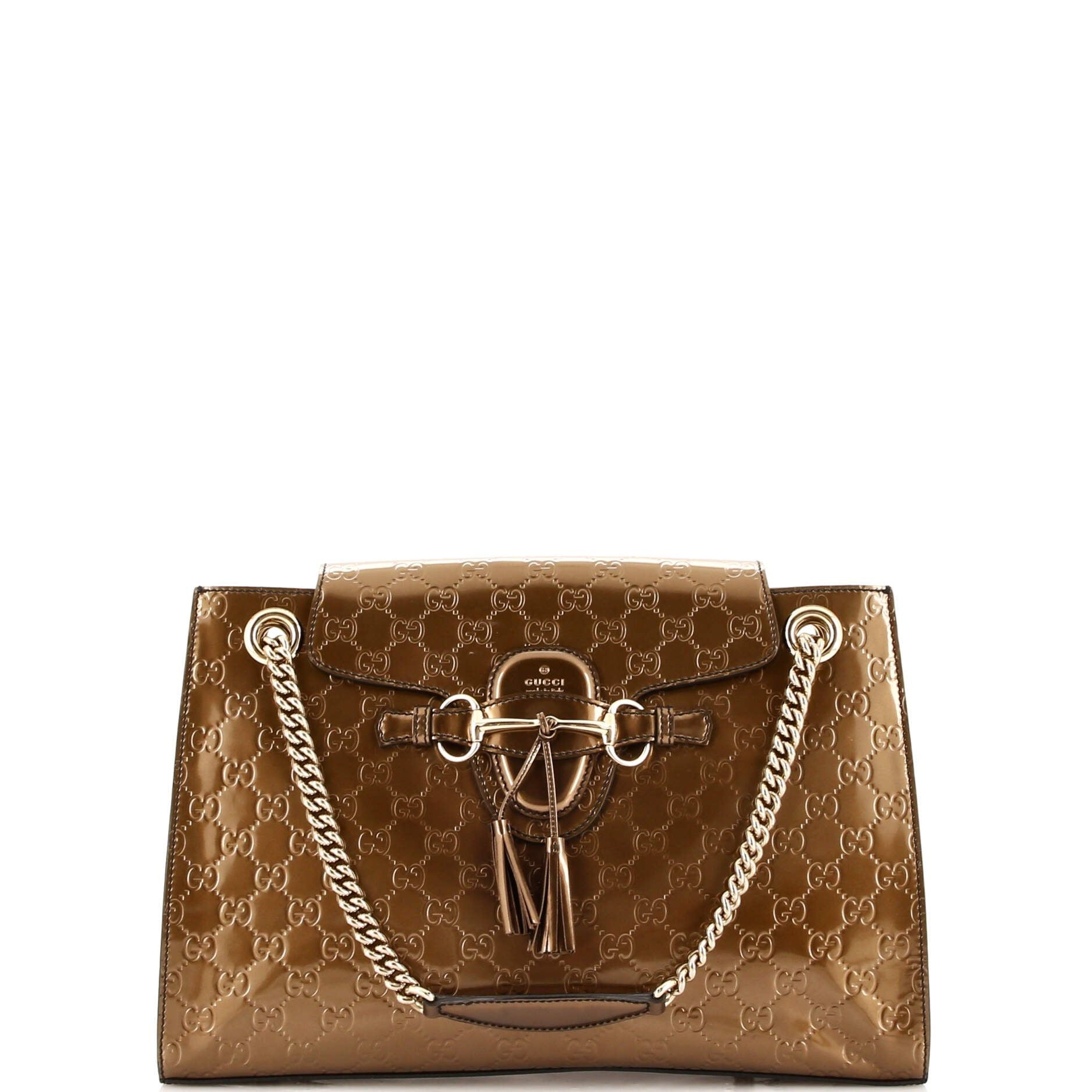 Gucci Emily Chain Flap Shoulder Bag Guccissima Patent Large