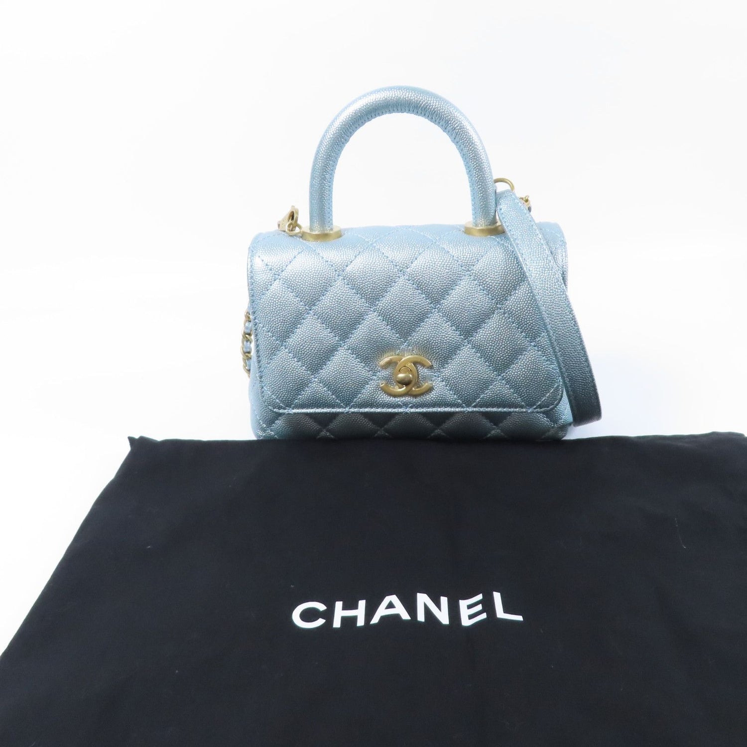 Chanel Blue Cowhide Leather Mini Coco Handle Hand-handed Shoulder And Back Bag 2way Should