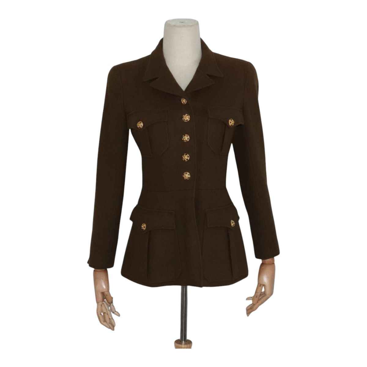 Chanel Jacket Wool Brown Cc Auth