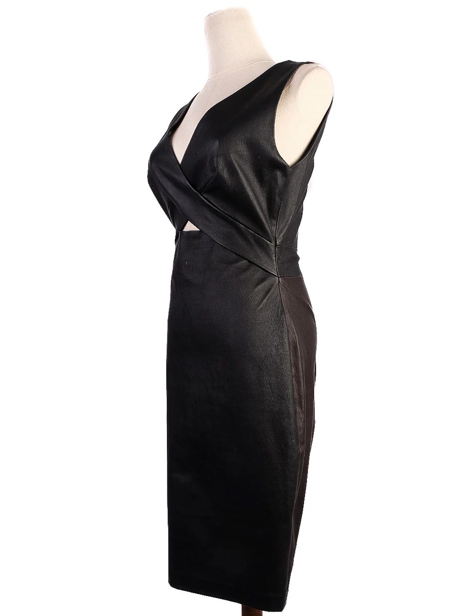 Excellent Robert Rodriguez Black Leather Dress Size 4 S Cut-Out Detail